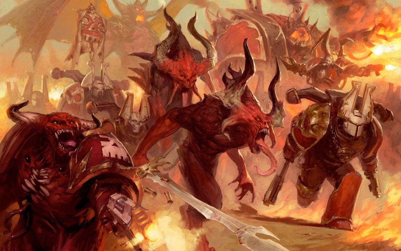1280x800 Download wallpaper Chaos, Warhammer Chaos, Warhammer 40K, Khorne Berserker, Khorne Demons, section fantasy in resolution 1280x800