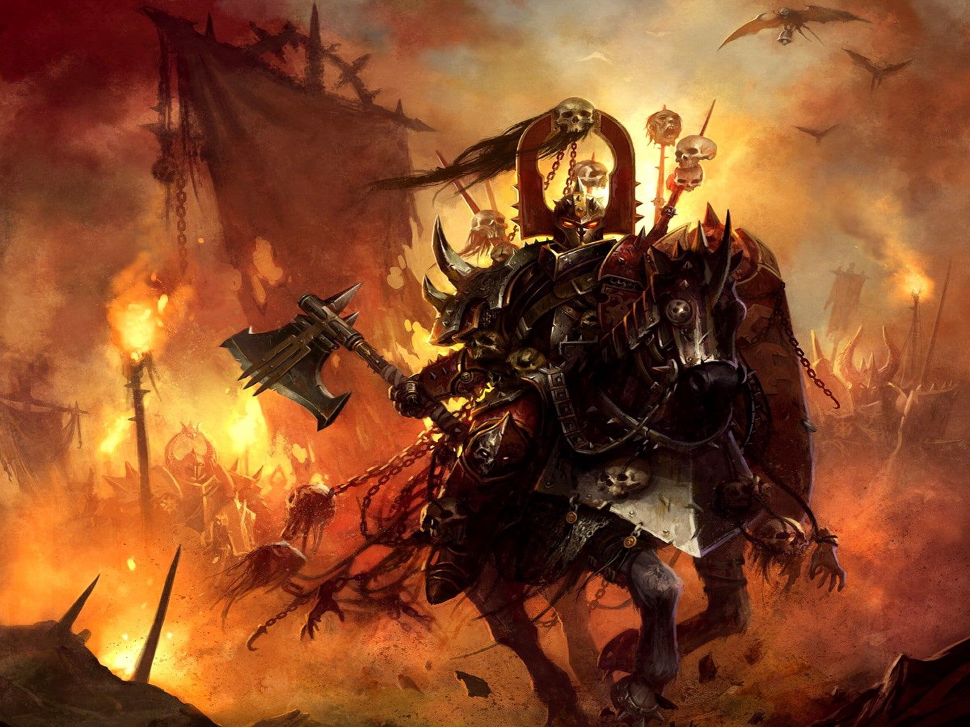 1920x1440 Wallpaper / war, the champion of Khorne, halloween, flame, event, smoke Structure, nature, outdoors, horror, people, chaos, exploding, night, gun, fantasy free download
