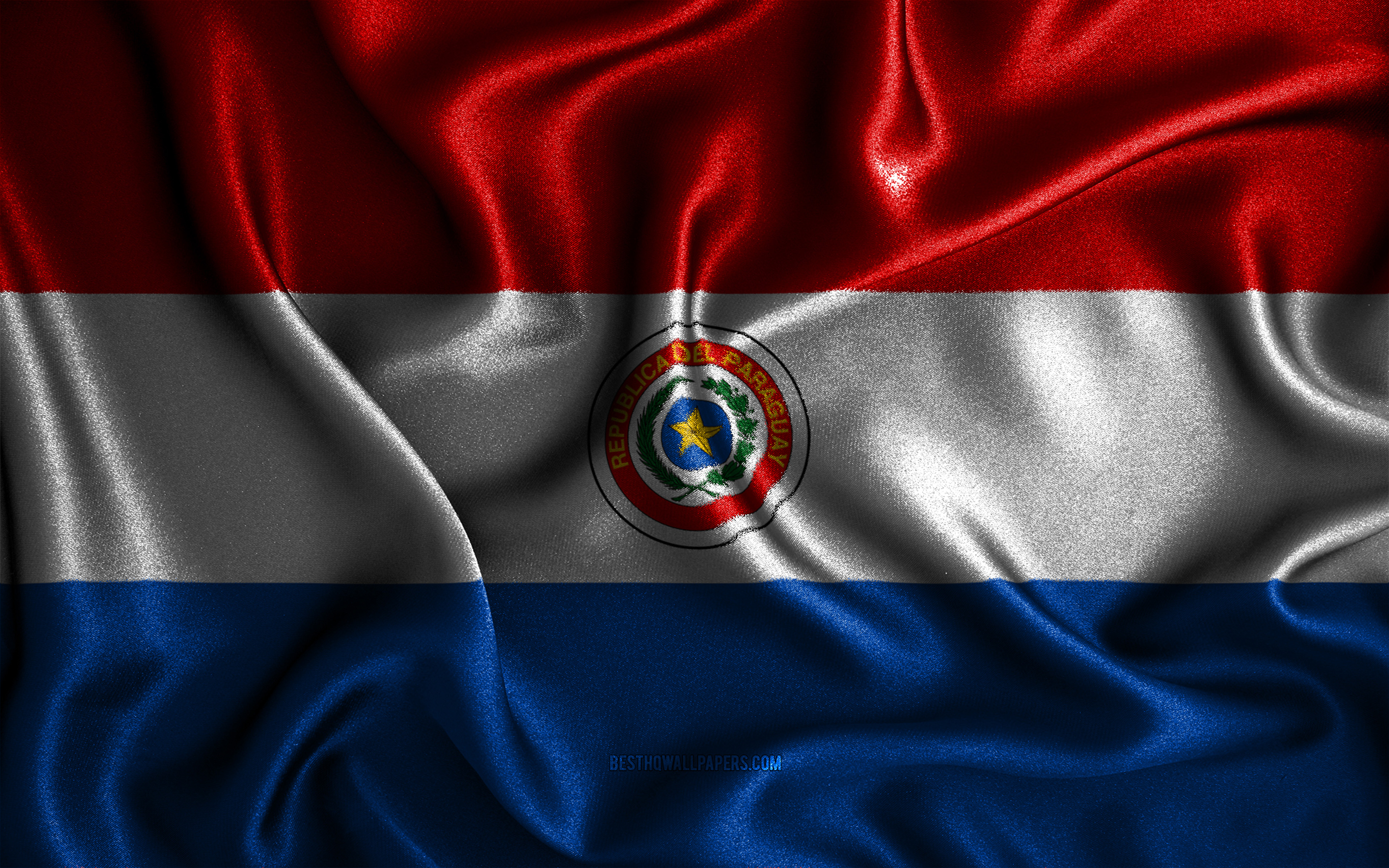 3840x2400 Download wallpaper Paraguayan flag, 4k, silk wavy flags, South American countries, national symbols, Flag of Paraguay, fabric flags, Paraguay flag, 3D art, Paraguay, South America, Paraguay 3D flag for desktop with resolution