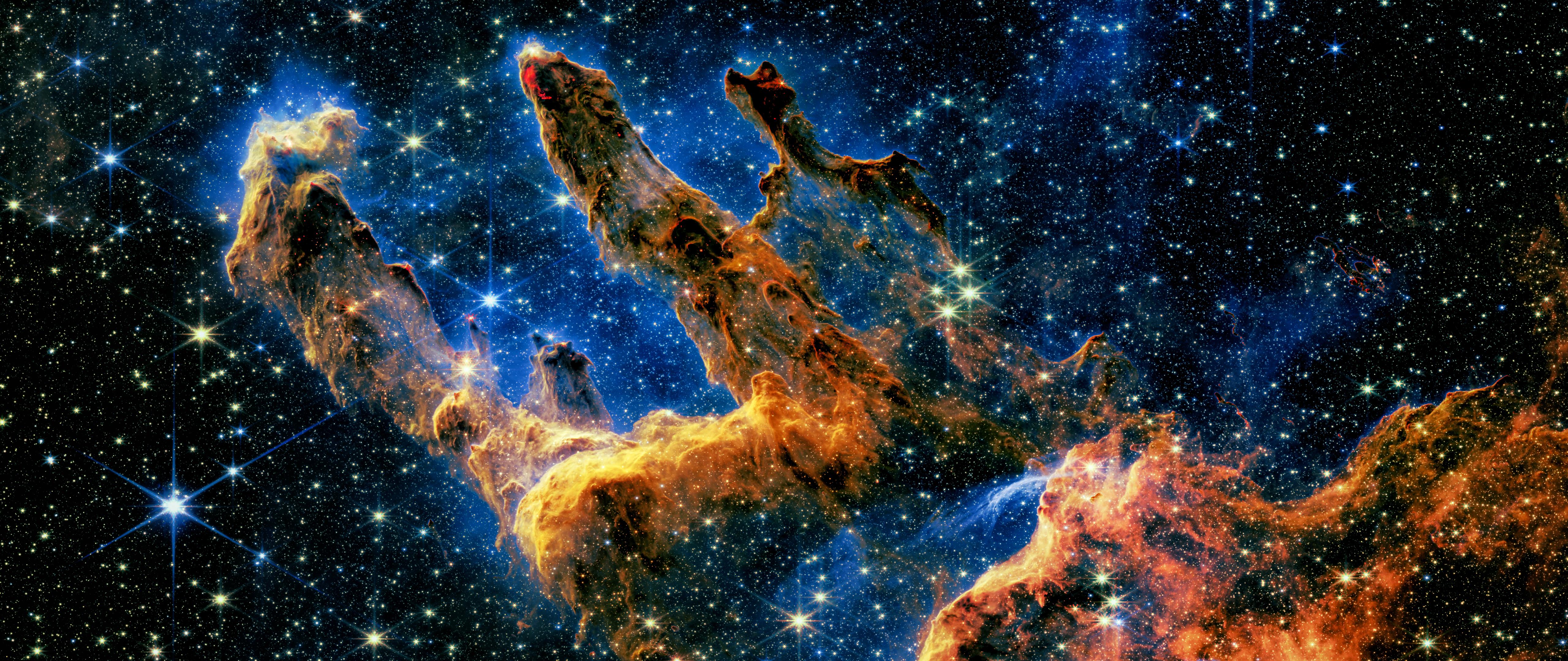 5120x2160 I made a 4K ultrawide wallpaper of Pillars of Creation captured by James Webb. Upscaled crop + colour grading