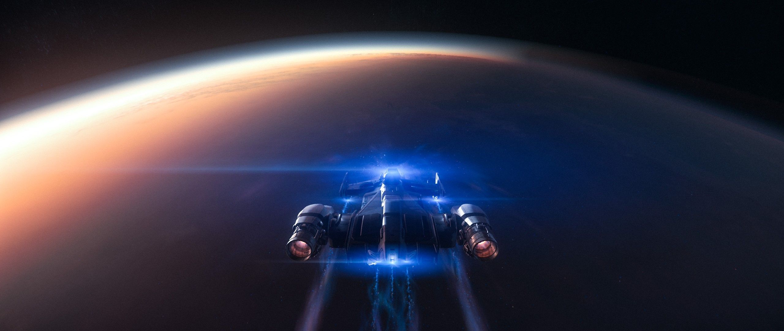 2560x1080 Wallpaper / Star Citizen, ultrawide, Ultra Settings, screen shot, space, planet, spaceship, Cutlass Black free download