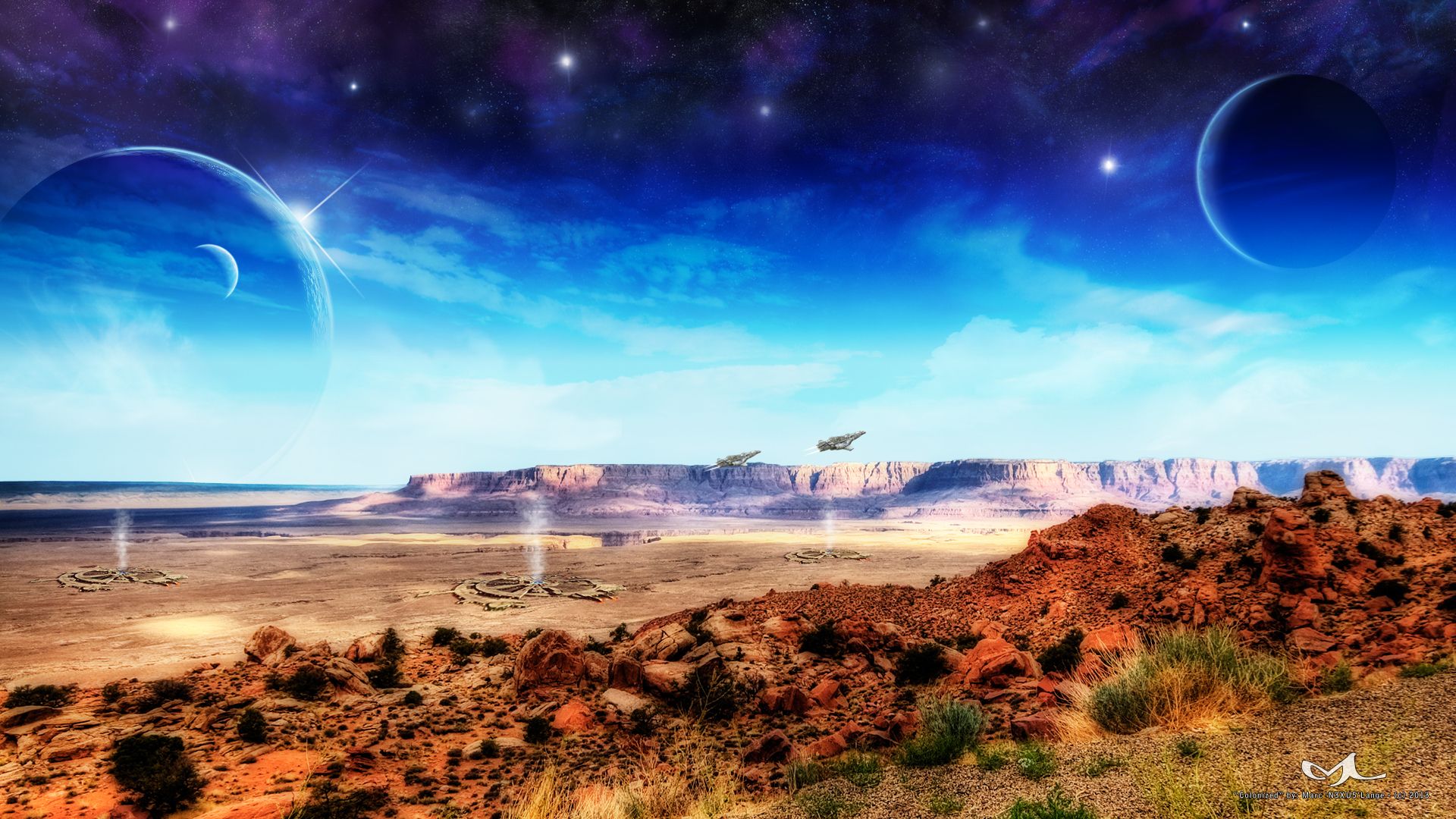 1920x1080 HD desktop wallpaper: Landscape, Space, Planet, Sci Fi, Spaceship, Colonized download free picture