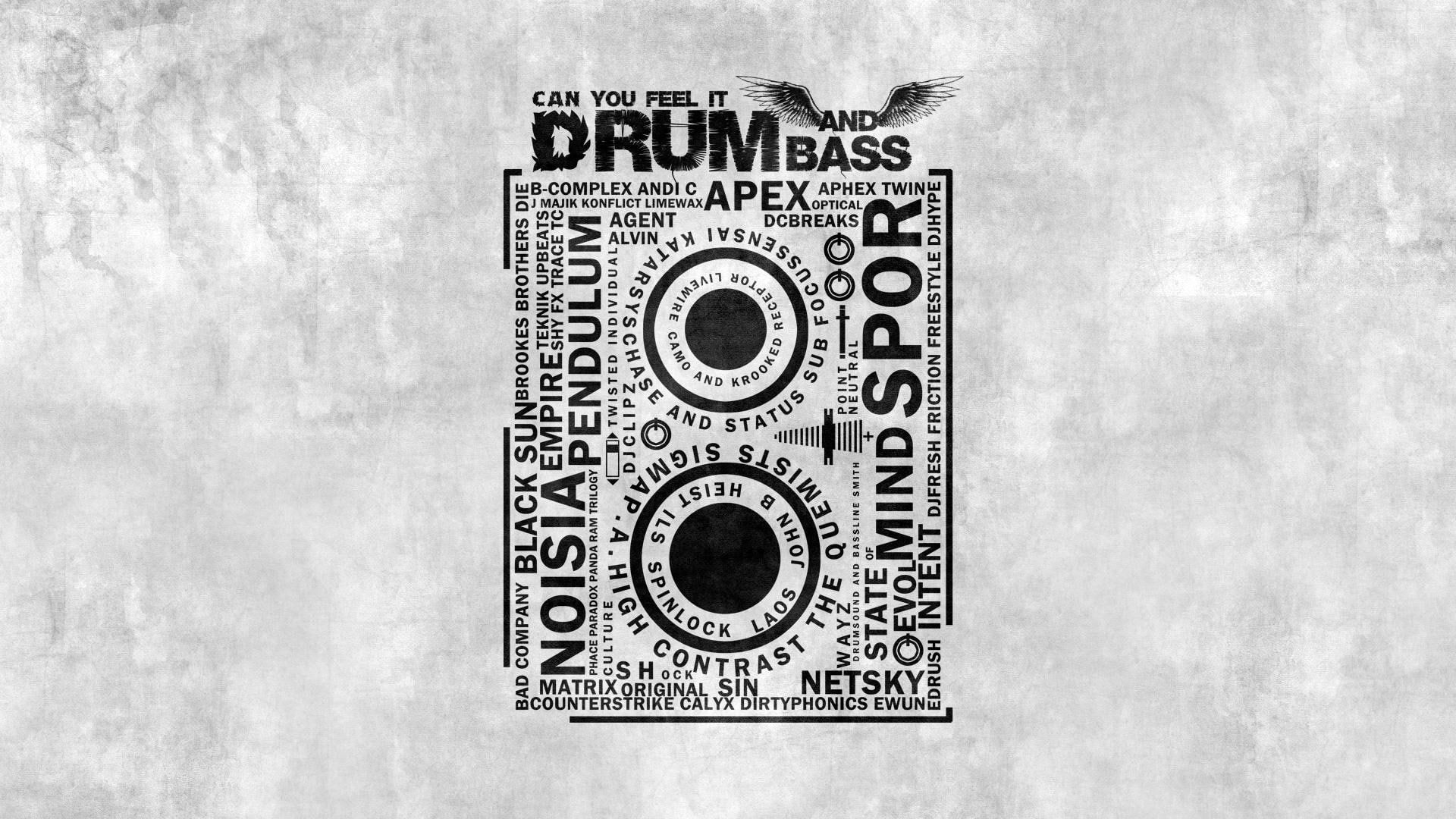 1920x1080 Wallpaper / text, 1920x feel, drum, music, bass, black, can, drum and bass, 1080P, dnb, white free download