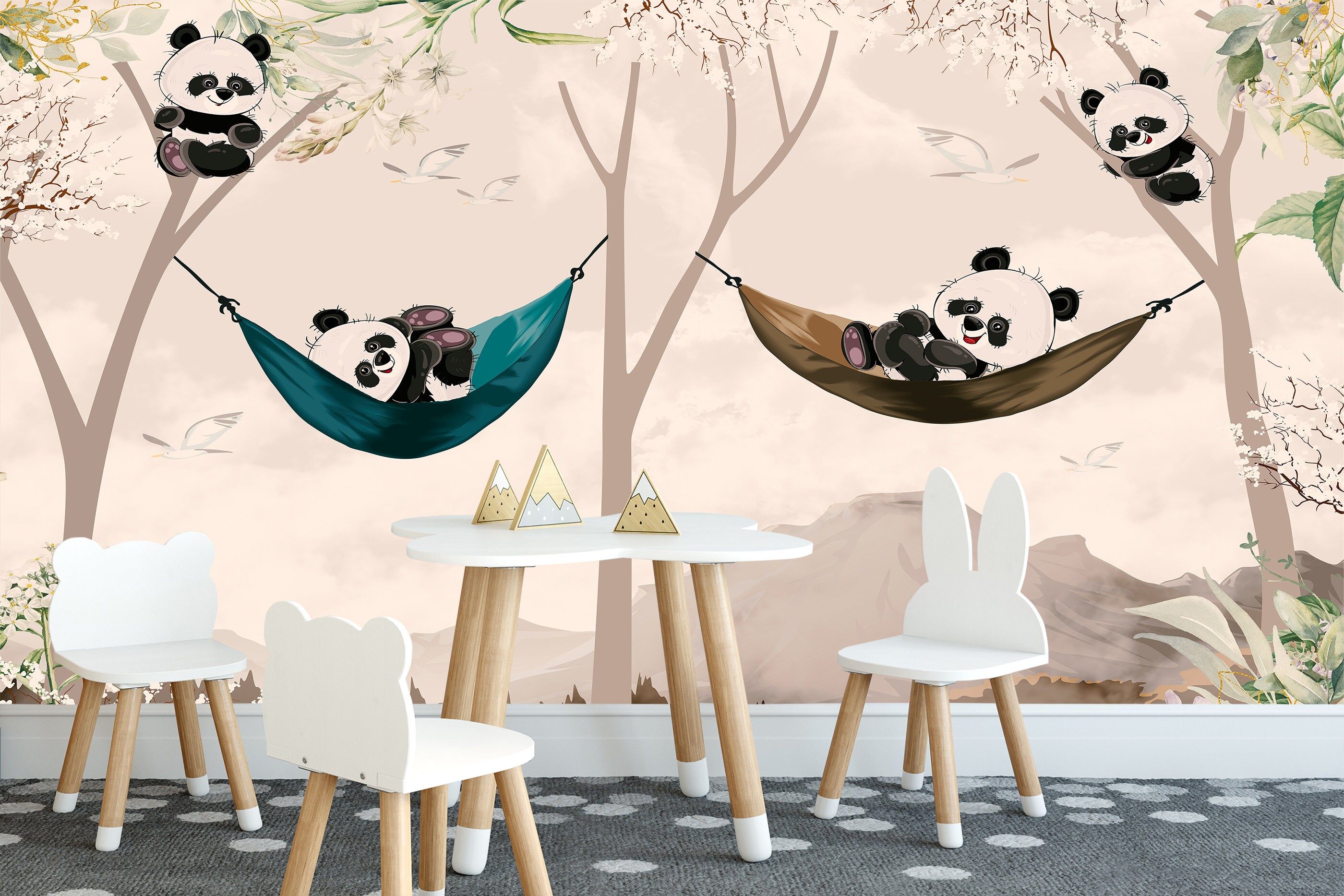 2800x1867 Cute Chilling Panda Kids Wallpaper Peel and Stick Wallpaper