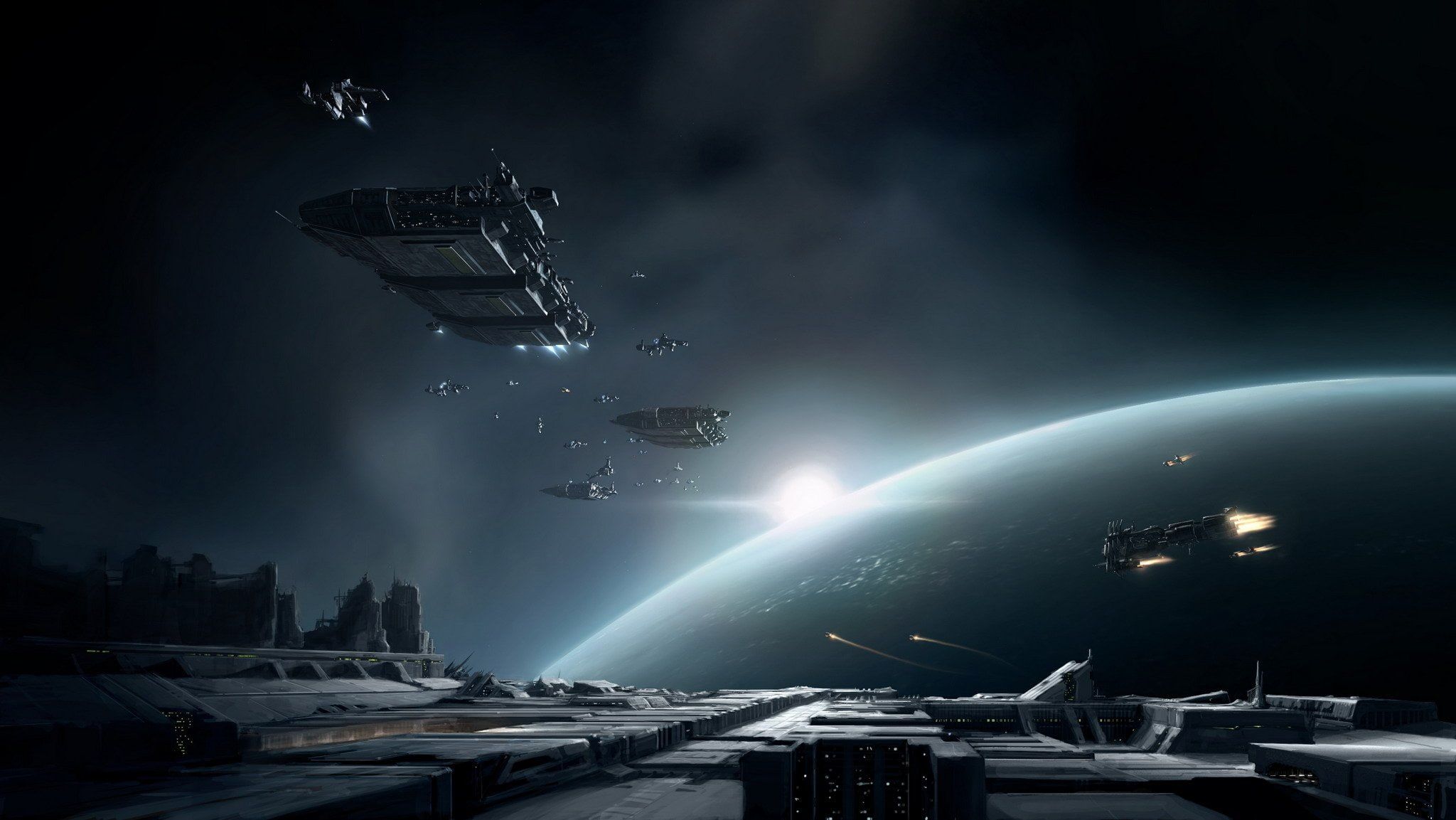 2048x1153 Wallpaper / 3 d, strategy, simulation, sci fi, 1080P, spaceship, homeworld, space, real time free download