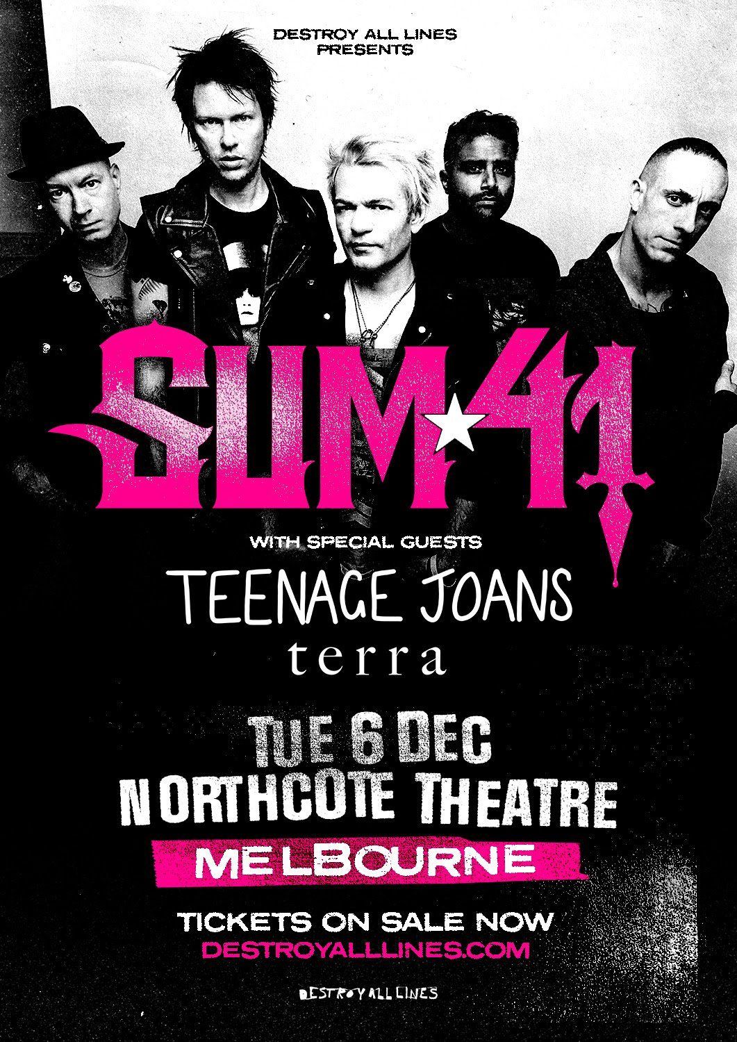 1061x1500 SUM 41 ANNOUNCE INTIMATE MELBOURNE CLUB SHOW WITH SPECIAL GUESTS TEENAGE JOANS TERRA TOURING IN DECEMBER WITH THE OFFSPRING