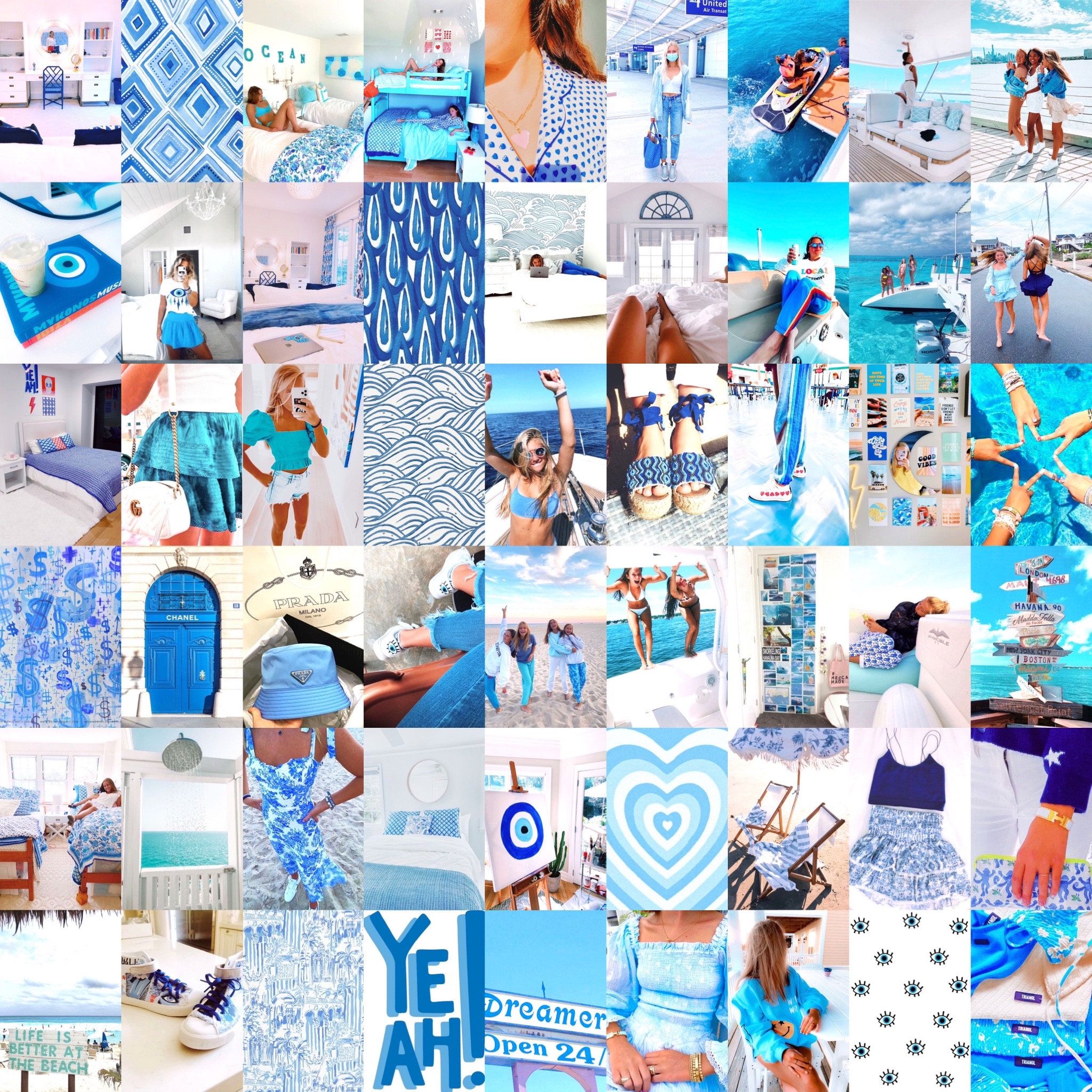 Download Vibrant Pink And Blue Preppy PFP Collage Wallpaper