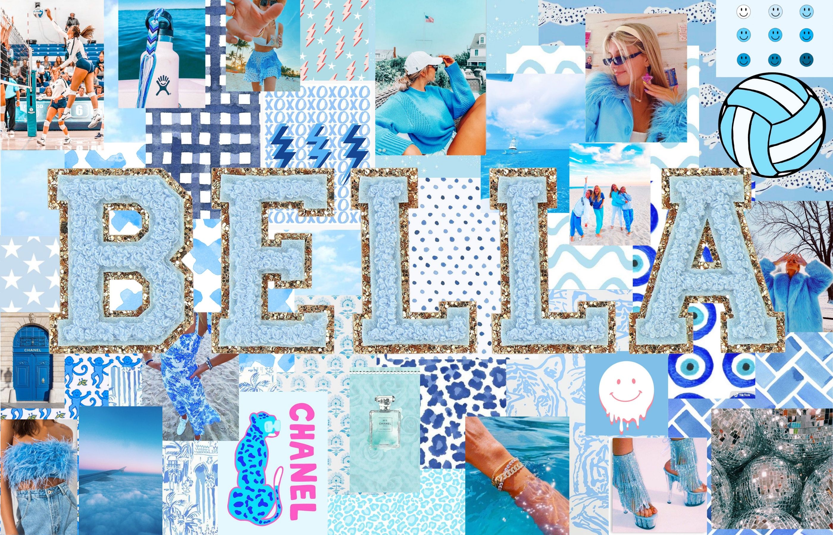 Download Vibrant Pink And Blue Preppy PFP Collage Wallpaper
