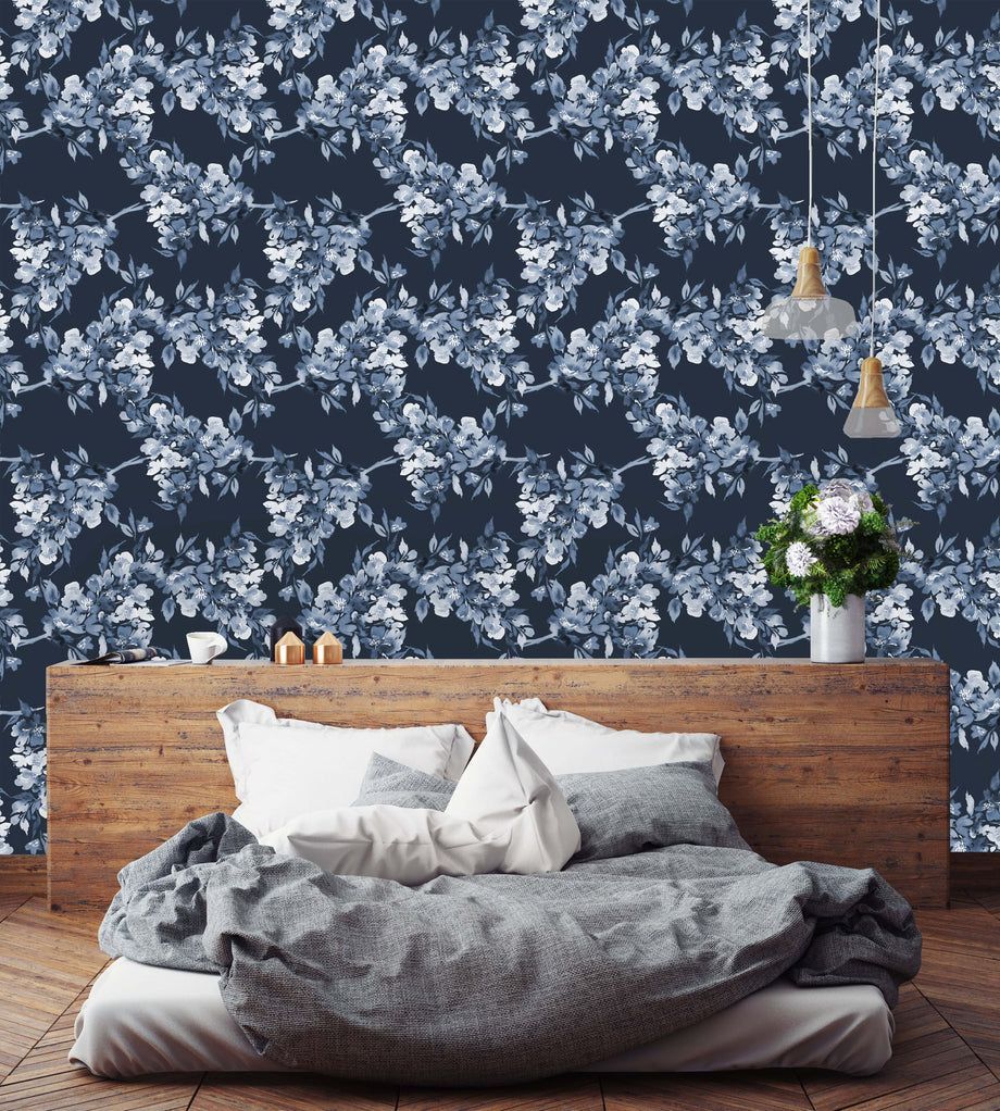 920x1022 Watercolor Pattern with Blue Flowers Wallpaper buy at the best price with delivery
