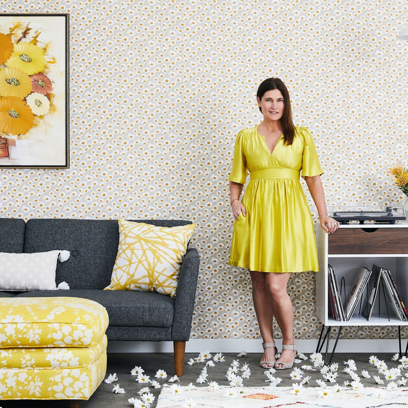 1400x1400 The Novogratz Daisies Peel And Stick Wallpaper. Tempaper & Co