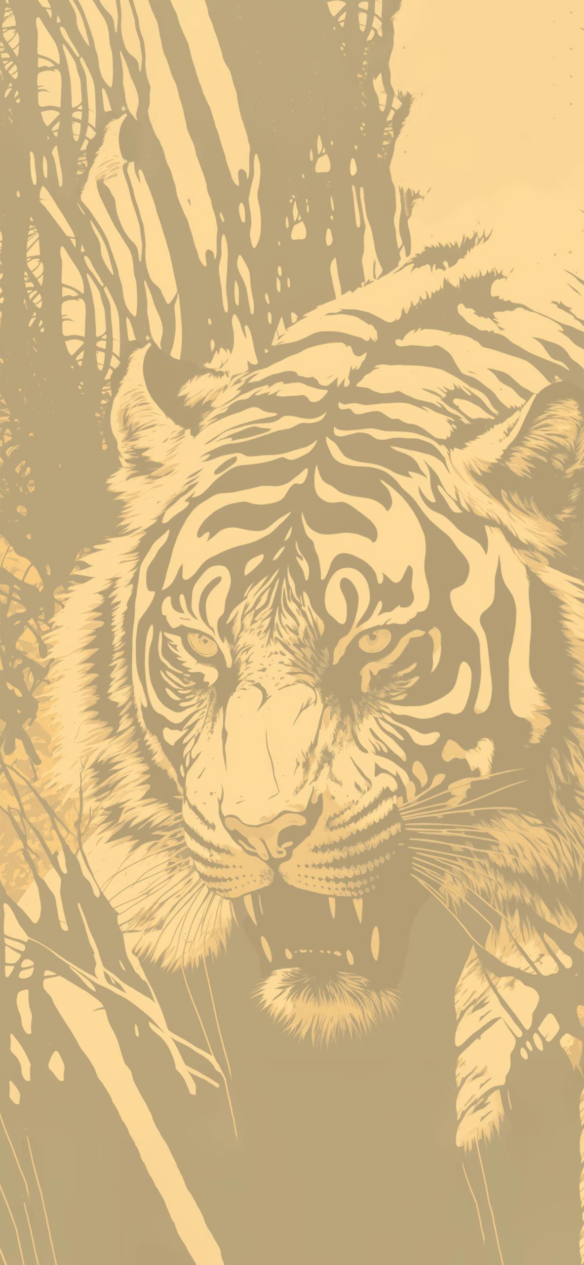 1183x2560 Tiger Art Beige Wallpaper Tiger Wallpaper for iPhone
