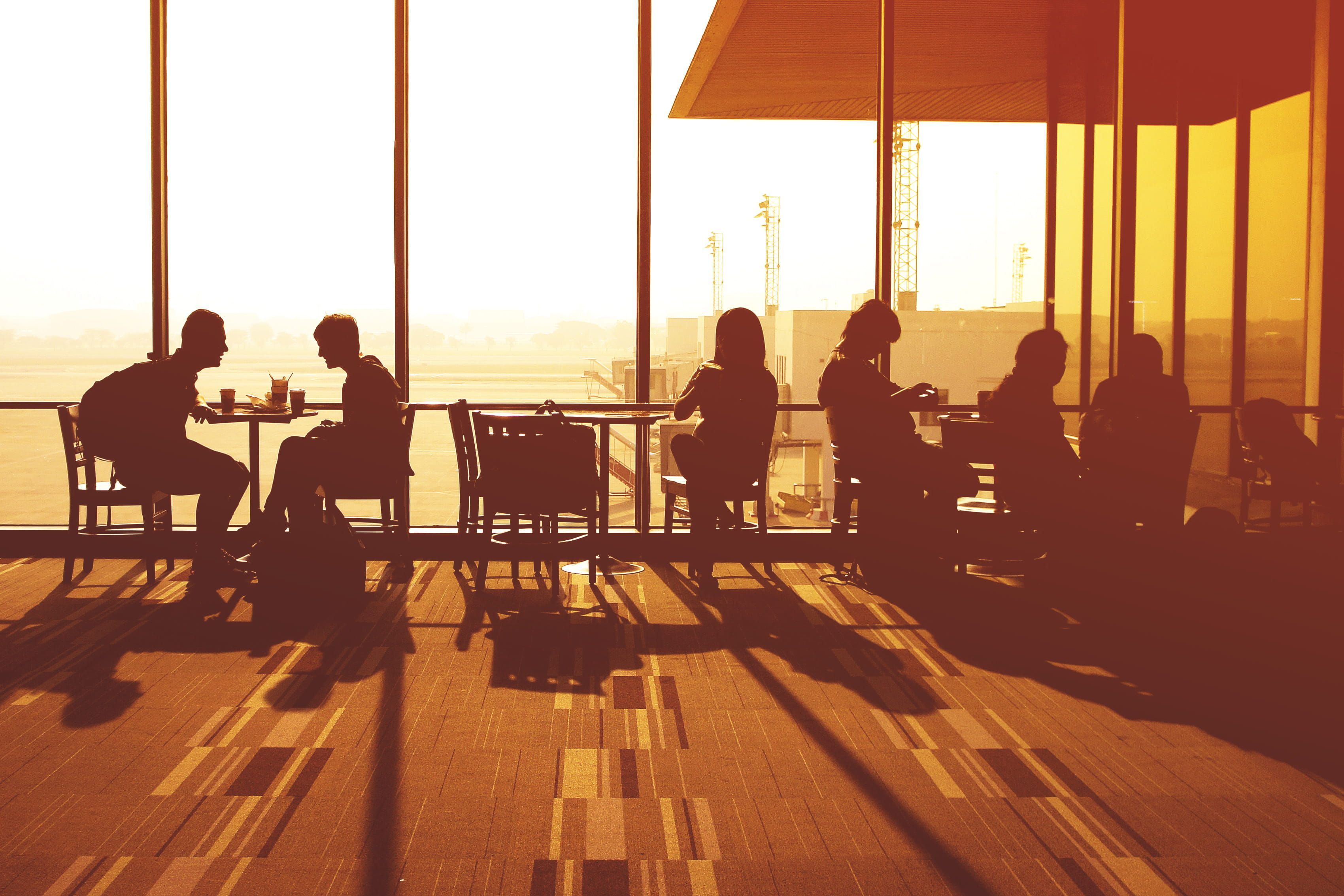 3400x2267 Wallpaper / business, medium group of people, sunset, teamwork, outdoors, talking, waiting, men, travel, table, women, People, 2K, window, discussion, group Of People free download