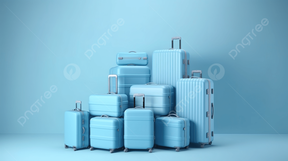 1200x673 Conceptualizing Family Or Business Travel With 3D Rendered Blue Luggage And Stacked Luggage In Background, Luggage, Suitcase, Luggage Bag Background Image And Wallpaper for Free Download
