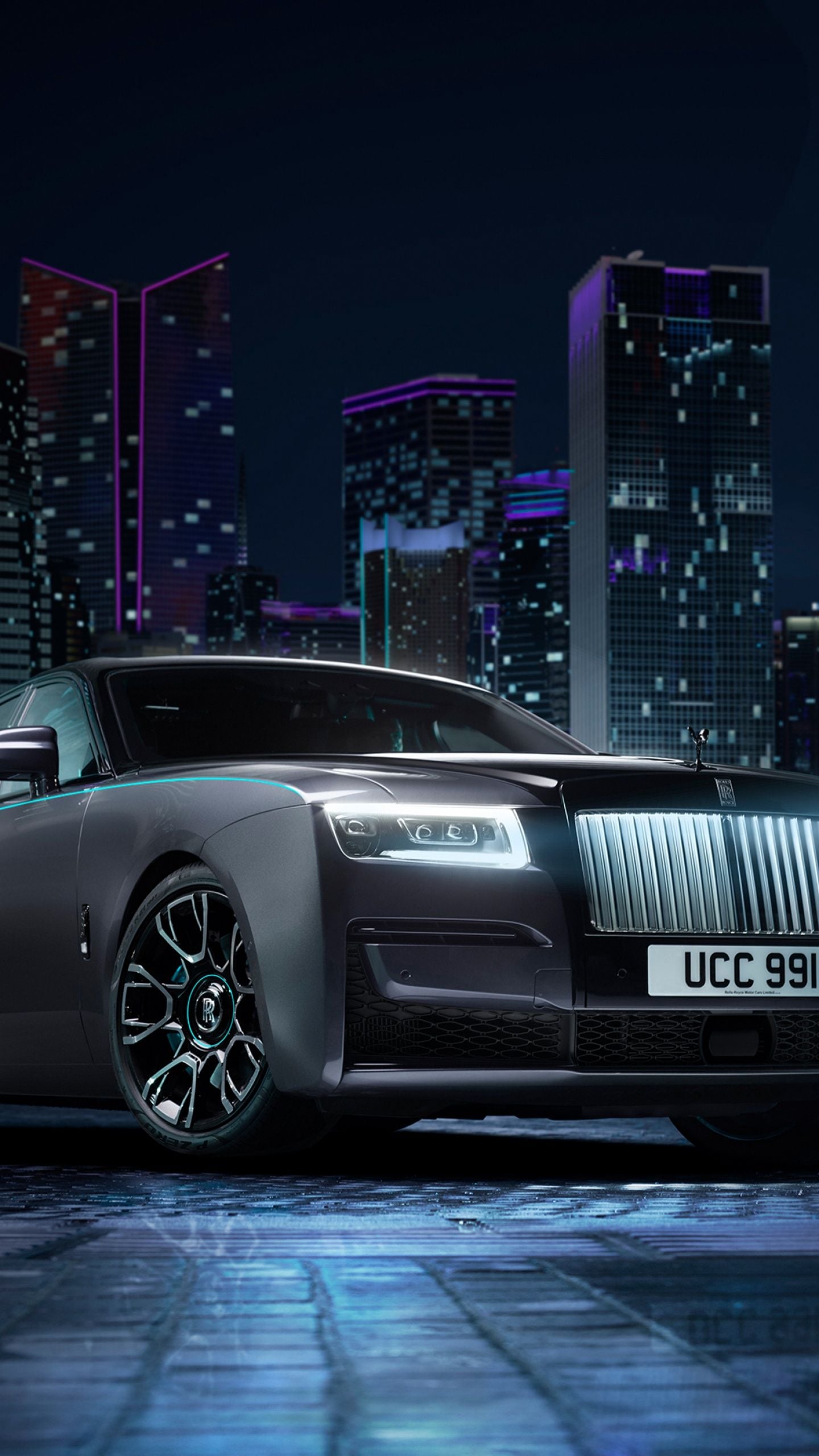 1440x2560 Rolls Royce Ghost Black Badge Wallpaper 4K, Night, Car Lights