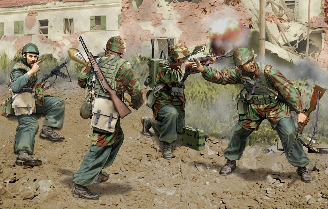 1332x850 Wallpaper the city, weapons, war, street, figure, art, equipment