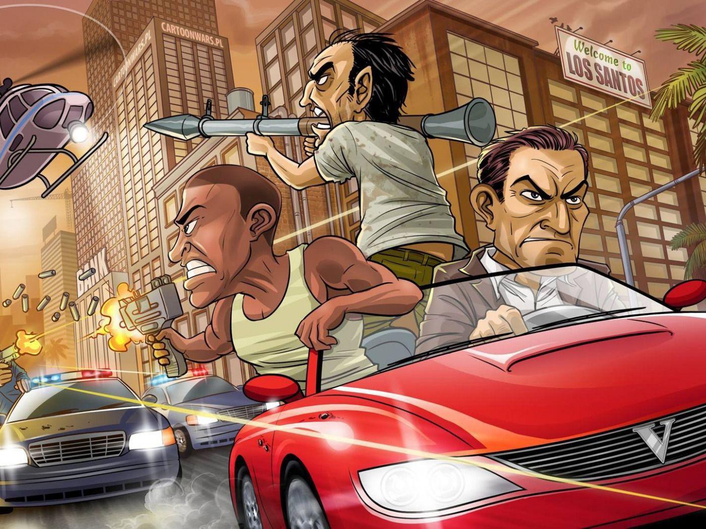 1400x1050 Download wallpaper weapons, the bandits, Chase, police, art, Michael