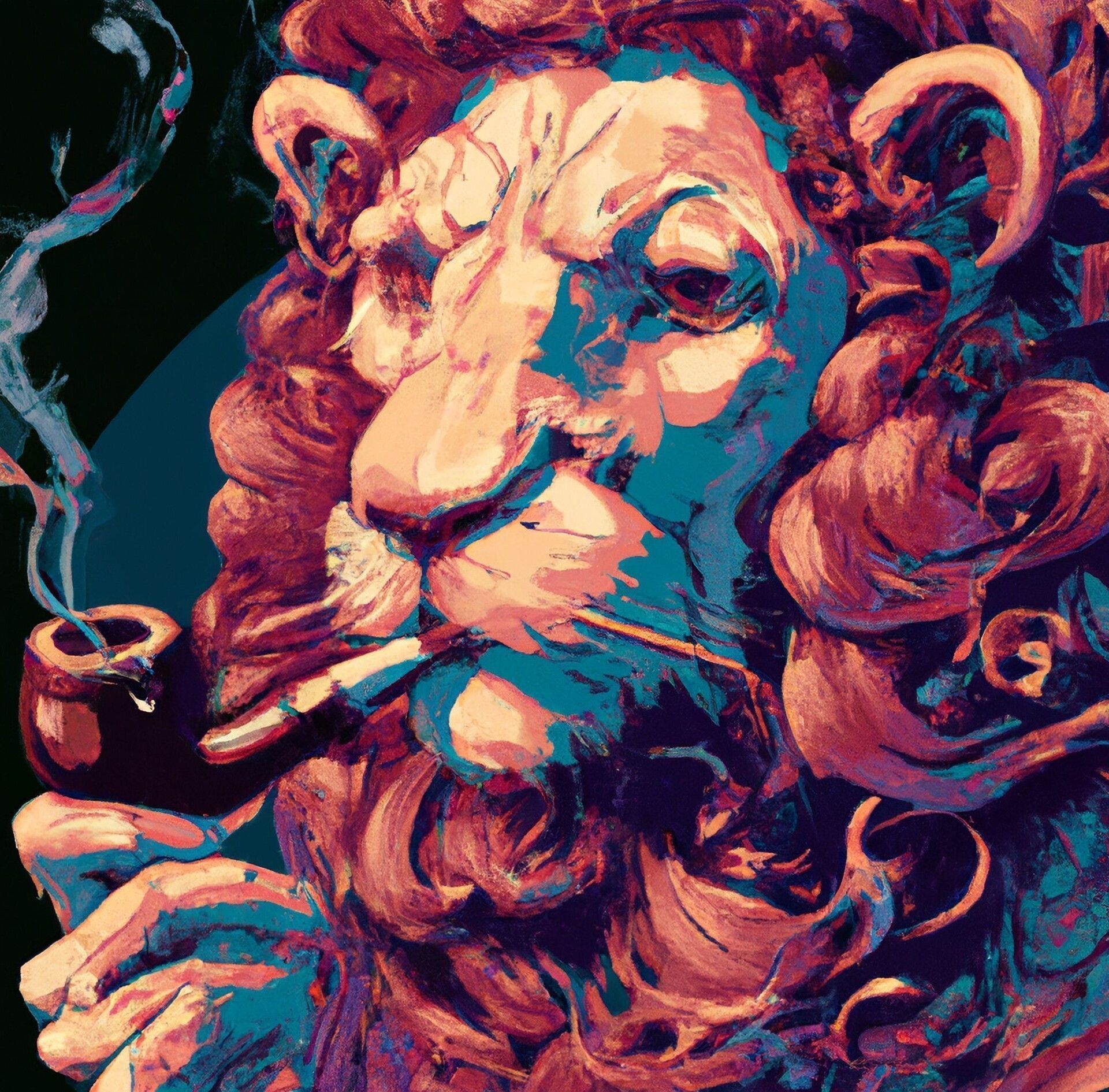 1920x1890 Lion smoking Pipe