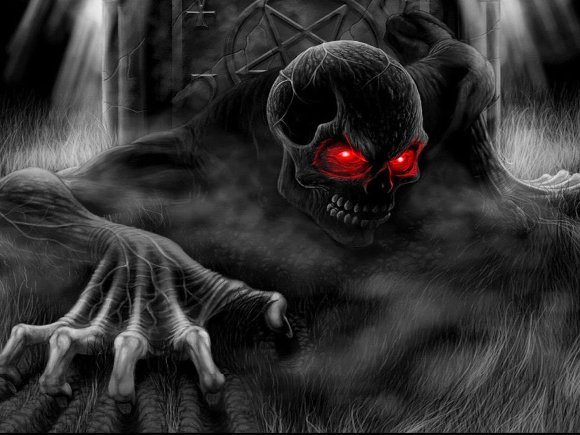 1920x1440 Skulls 3D Red Eyes Desktop Wallpaper HD 2880x1800 :