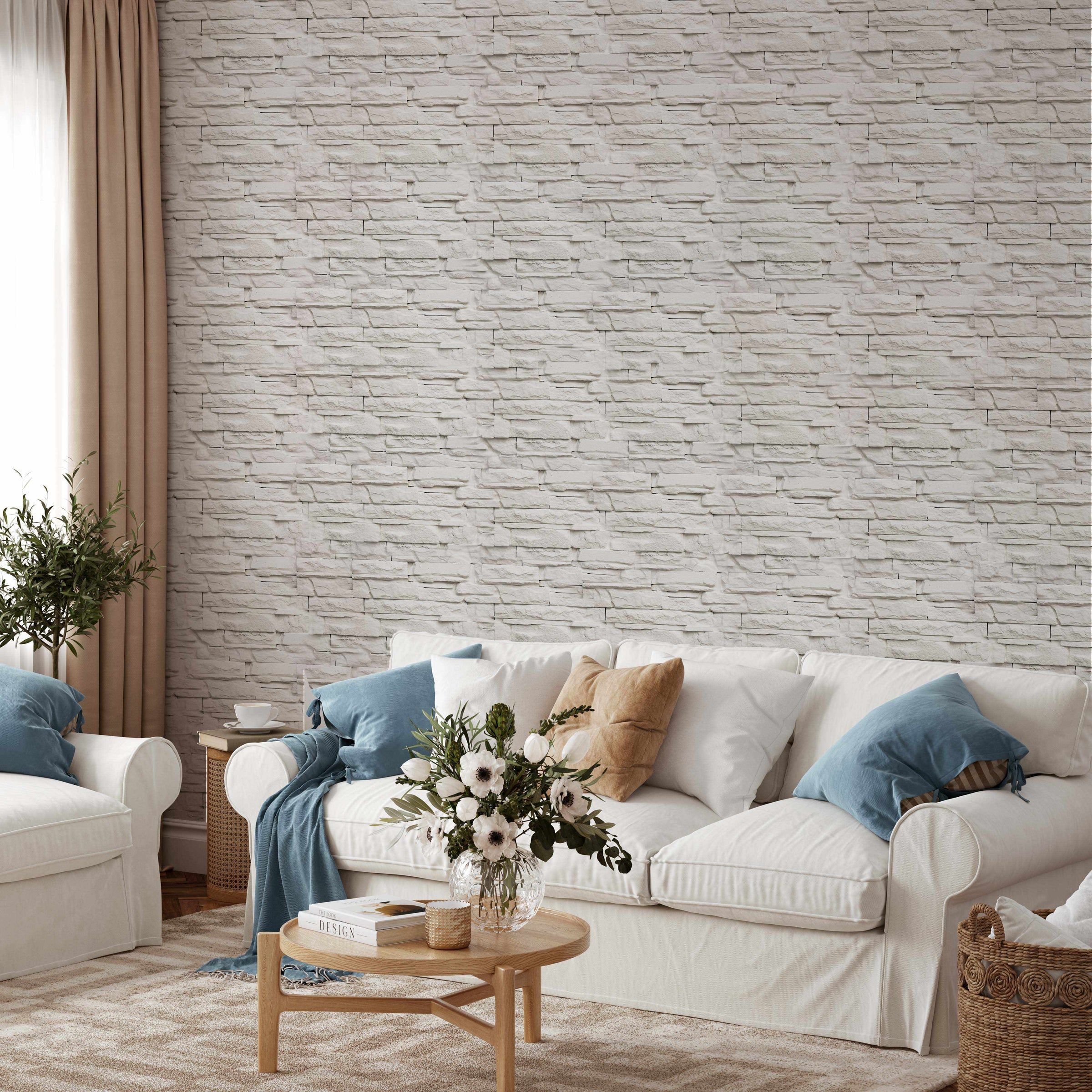 2400x2400 SHOP Cream Limestone White Toned Peel & Stick Removable Fabric Wallpaper