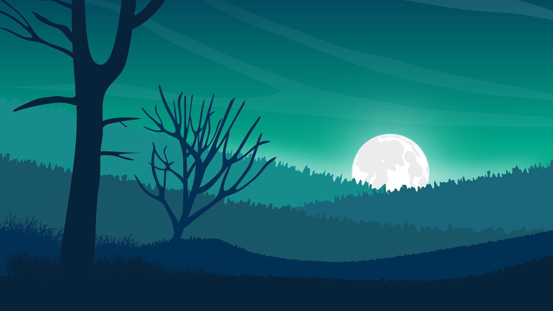 1920x1080 Artistic wallpaper, digital landscape, digital art, hills, moon, minimal art. Artistic wallpaper, Landscape, Digital art