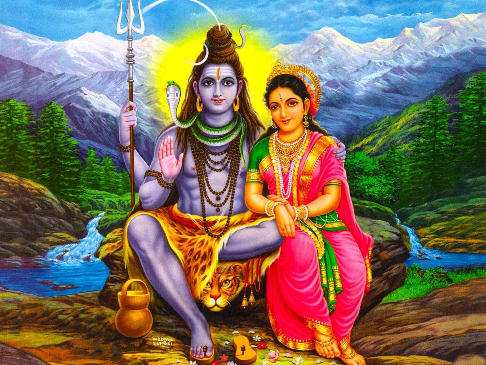1600x1200 Download Divine Love Representation with Shiva & Parvati Wallpaper