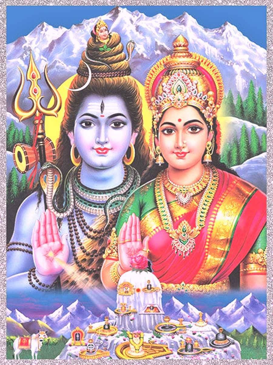 900x1202 Download Divine Harmony vibrant union of Shiva and Parvati. Wallpaper