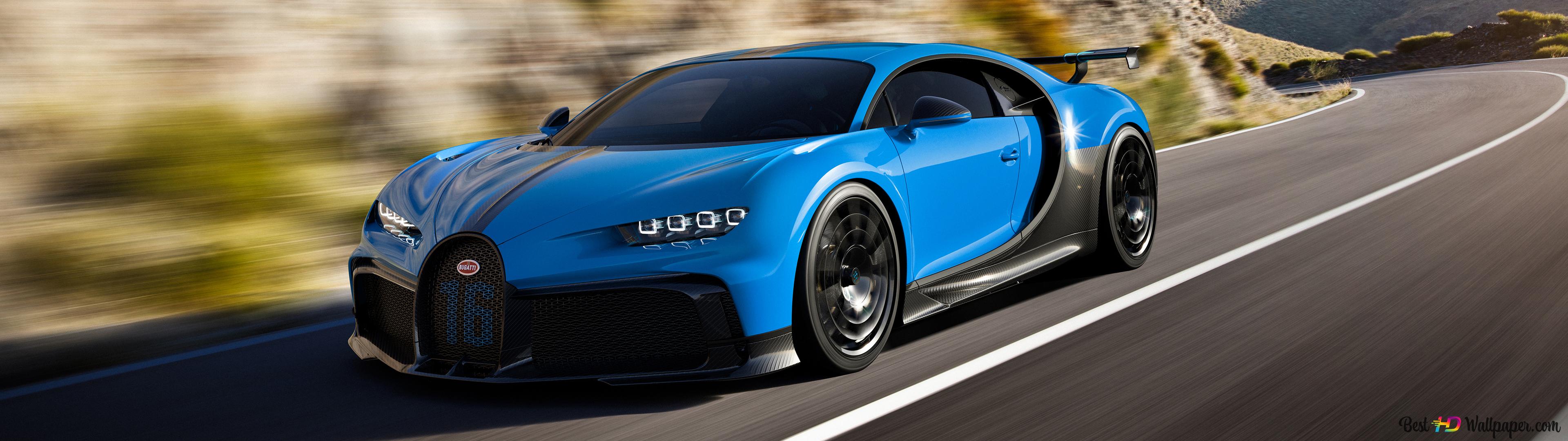 3840x1080 Bugatti Chiron hill drift 4K wallpaper download