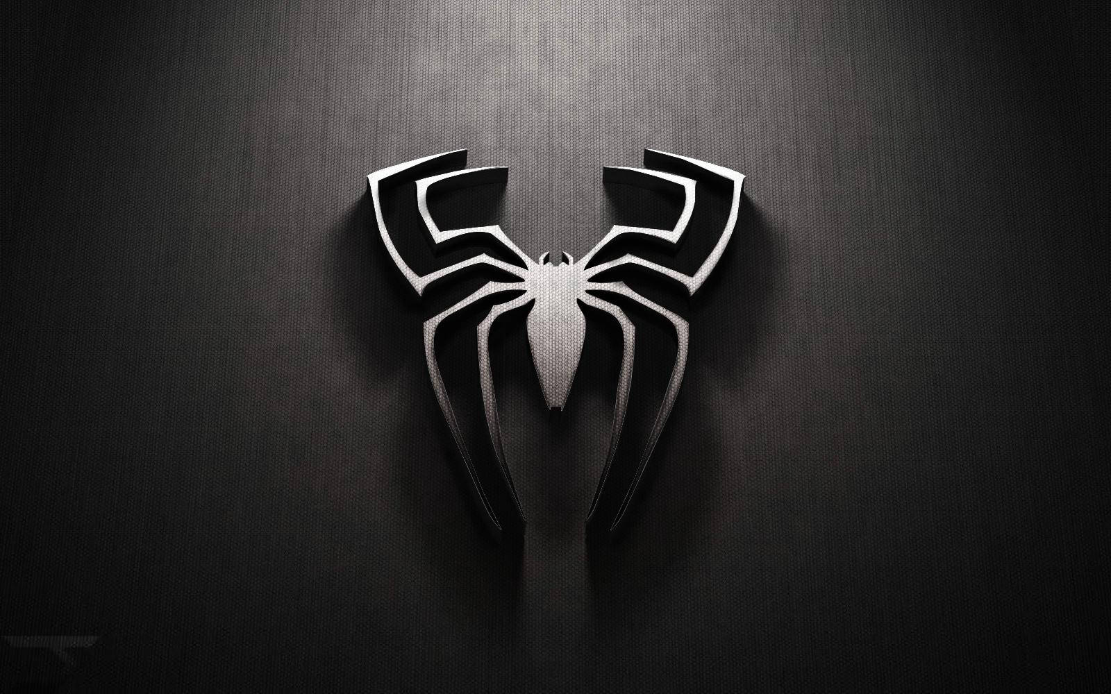 1600x1000 Download Spider Man White Logo Embossed Dark Wallpaper