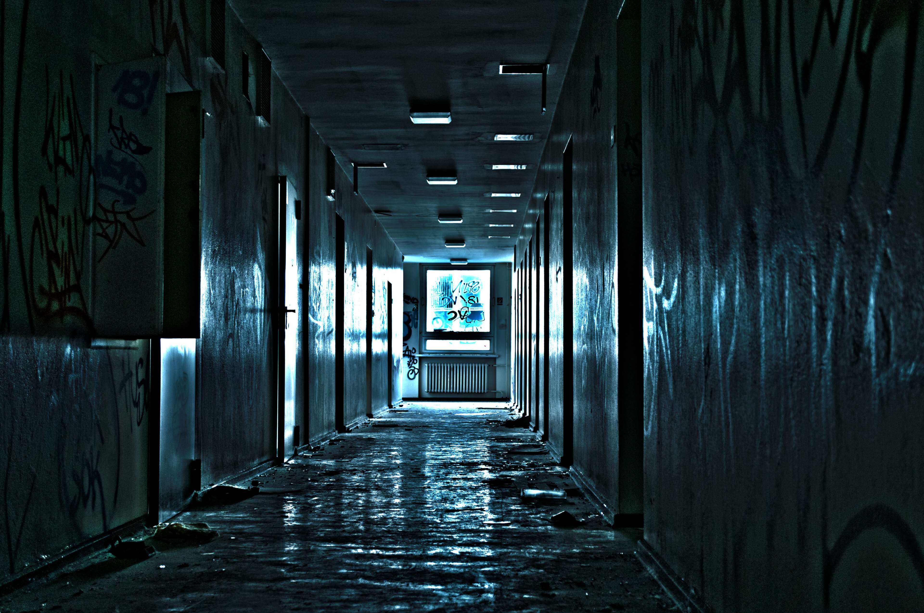 3840x2548 abandoned, dark, eerie, hallway, wall 4k Gallery HD Wallpaper