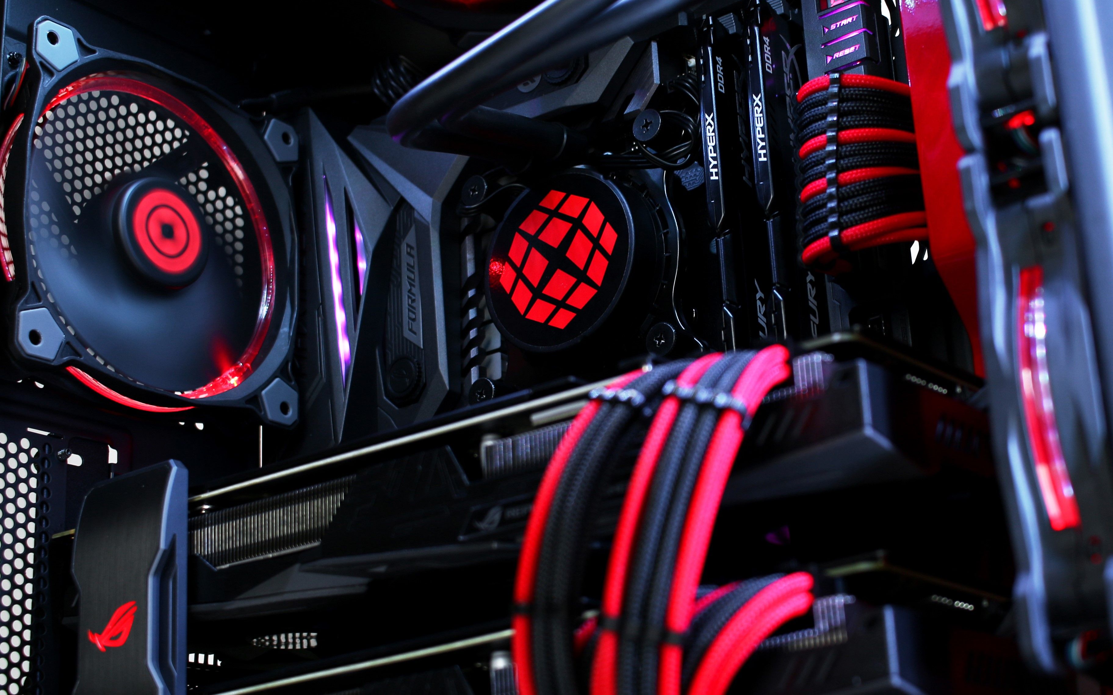 3648x2280 PC gaming, SLi, cooling fan, ASUS, graphics card, red Gallery HD Wallpaper
