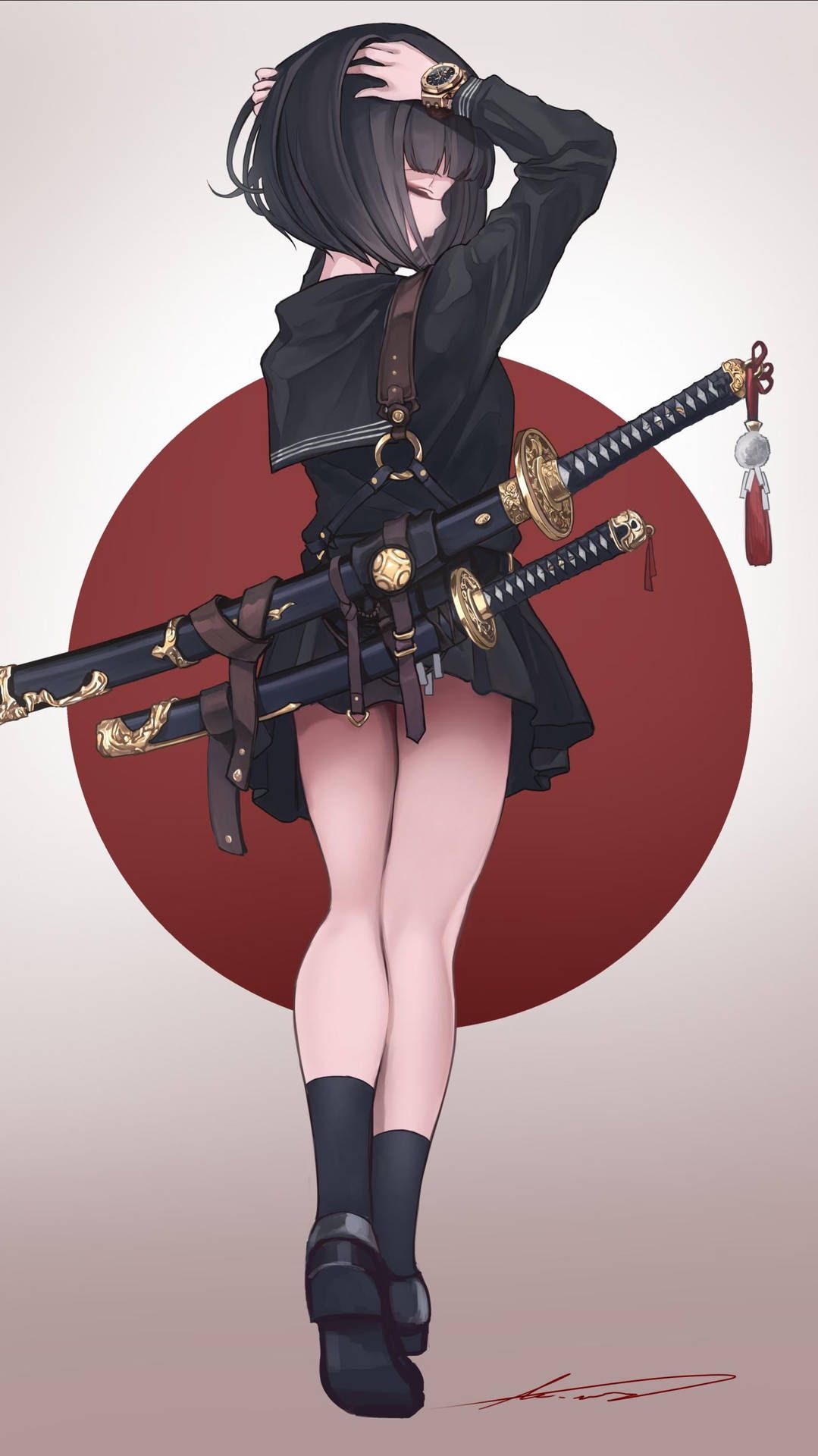 1079x1920 Download Aesthetic Anime Girl Samurai Wallpaper