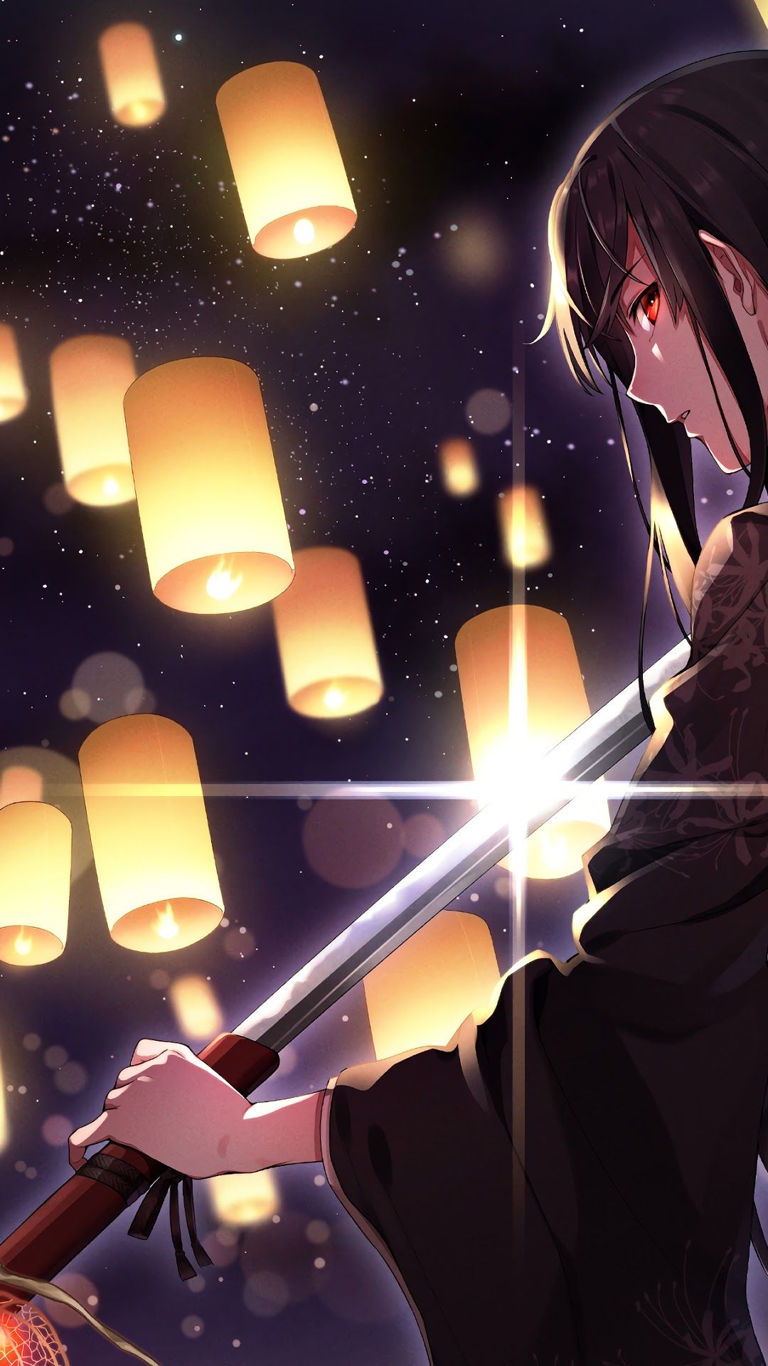 1080x1920 Anime, Girl, Samurai, Kimono, Katana HD Gallery HD Wallpaper
