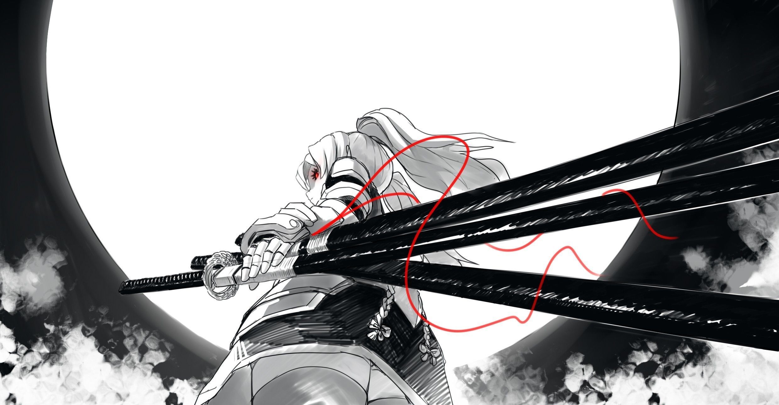2480x1290 Female Anime Samurai Wallpaper