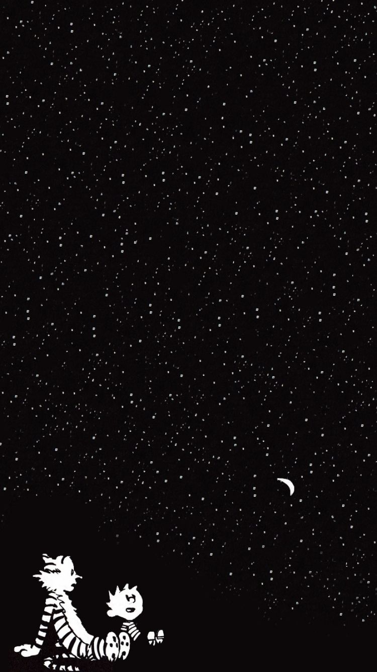 750x1334 calvin and hobbes starry » lockscreen for iPhone 6 (from « Cartoon World HD » iOS theme)