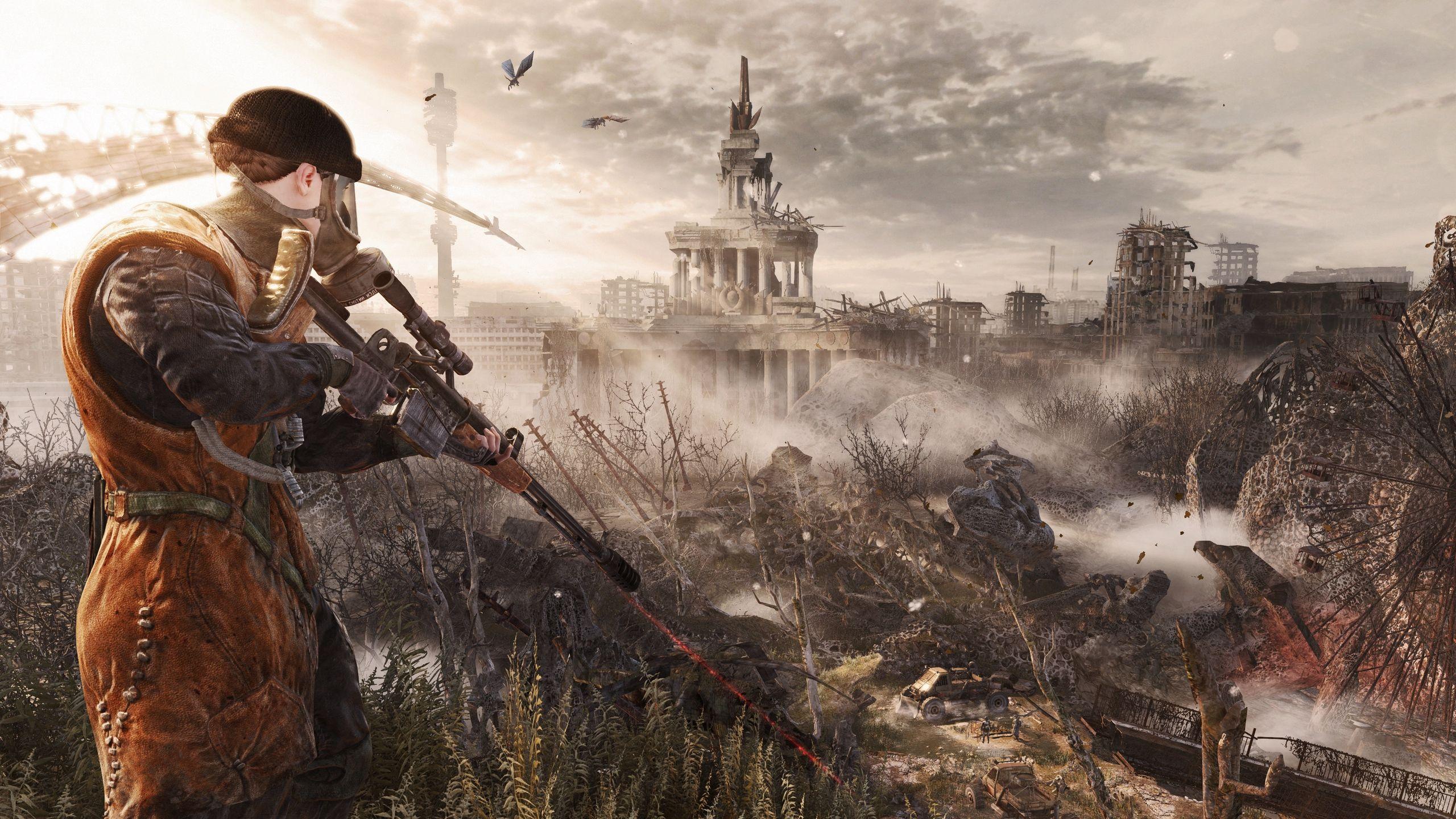 2560x1440 Download wallpaper 2560x1440 metro last light, weapons, gas mask