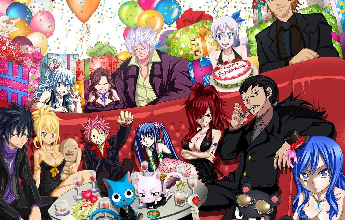 1332x850 Wallpaper balls, girls, holiday, cats, anime, art, gifts, cake, guys