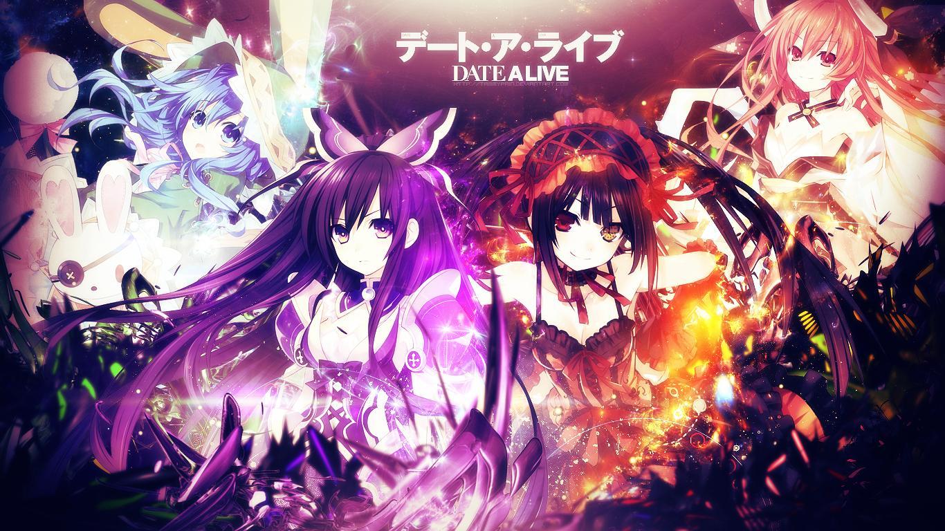 1366x768 Date A Live HD Wallpaper (Tohka, Yoshino, Kotori and Kurumi)