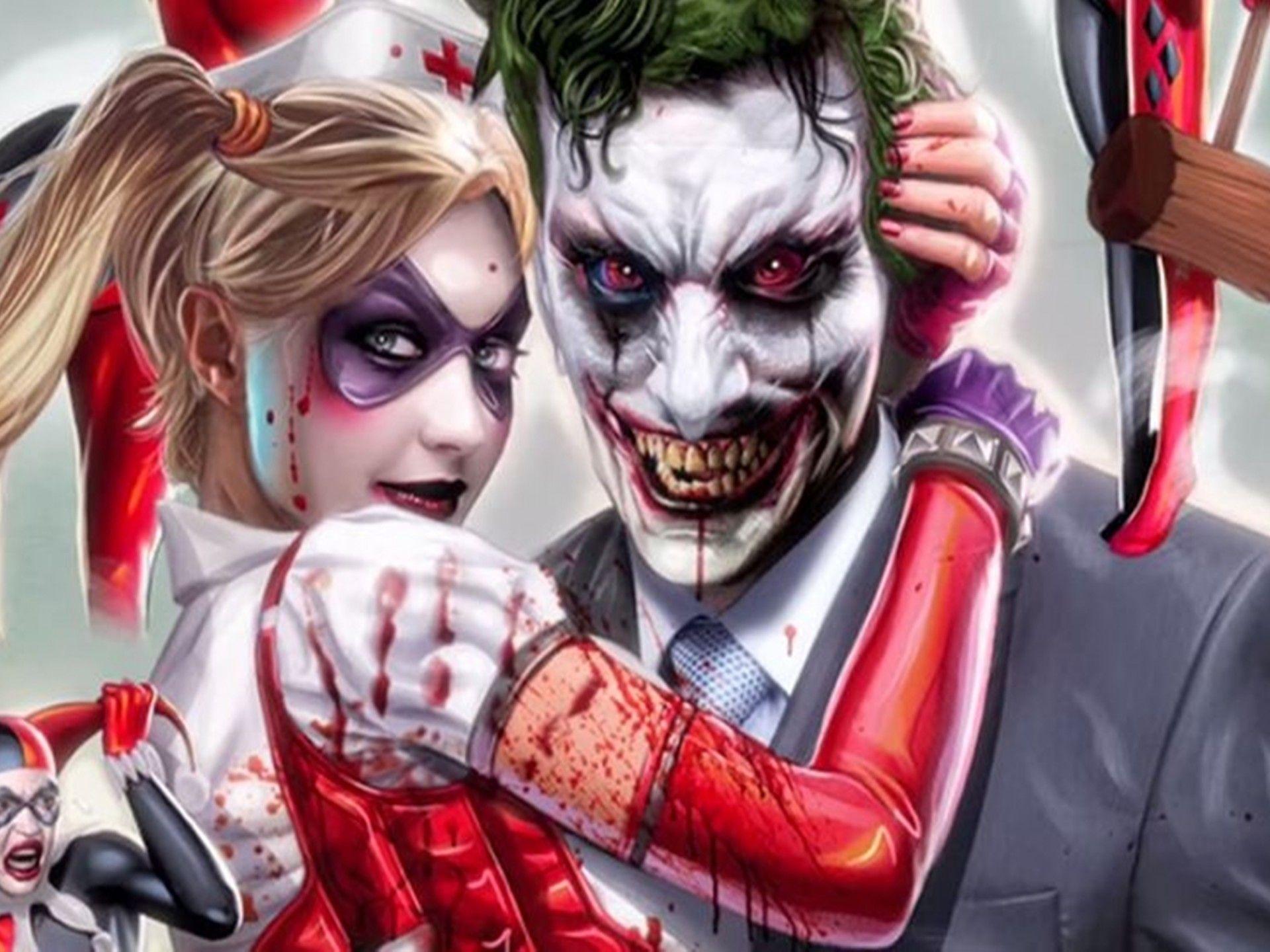 1920x1440 Joker & Harley Quinn Vs Deadpool & Domino Wallpaper HD