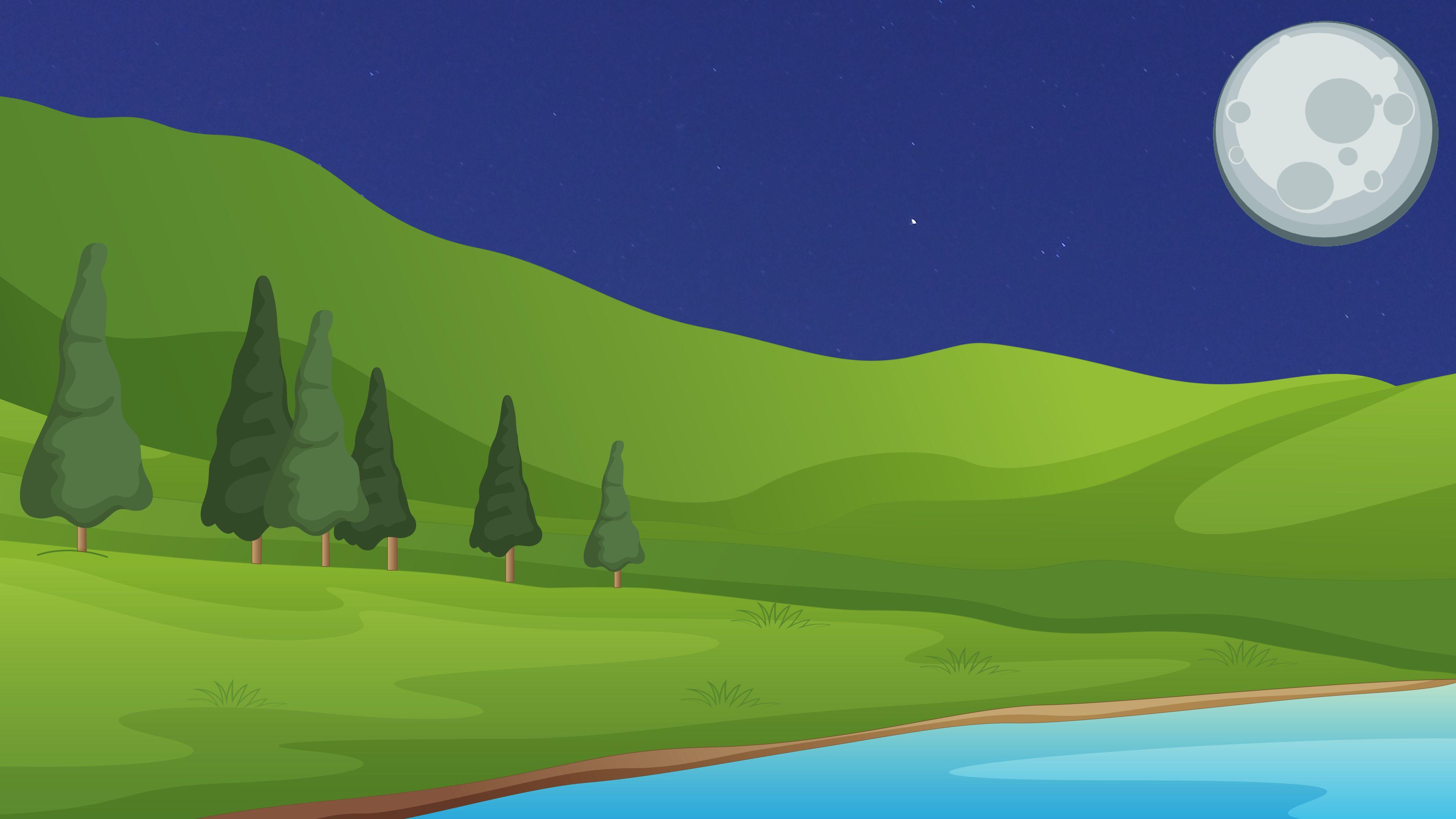 3840x2160 Flat Night Landscape 4K Wallpaper