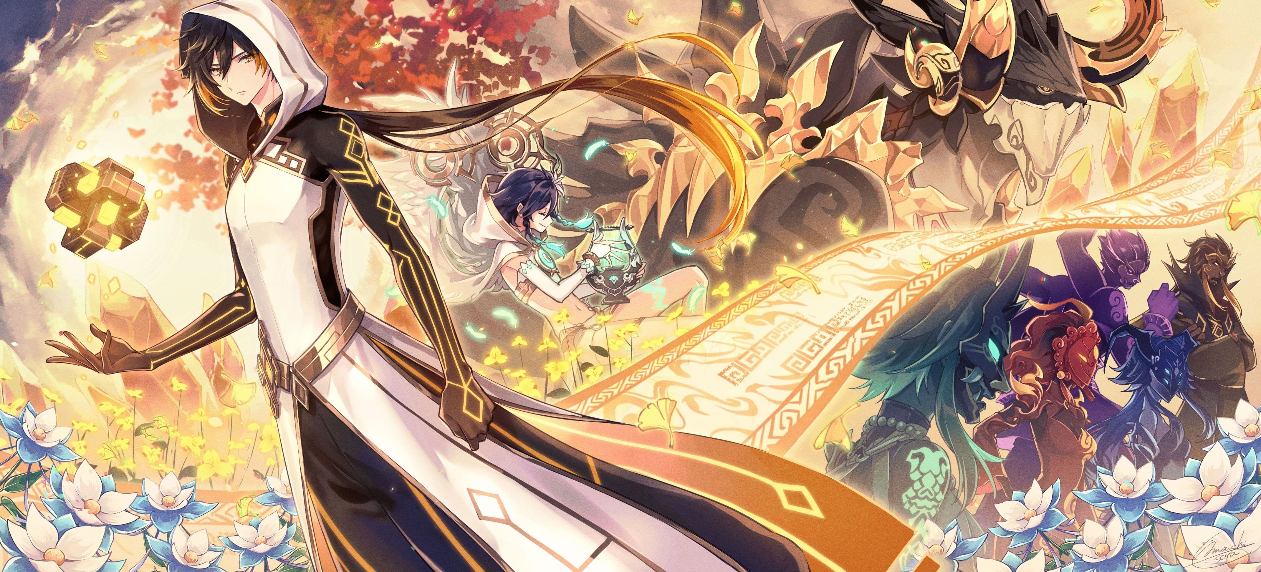 4096x1859 Wallpaper Genshin Impact, Zhongli Genshin Impact