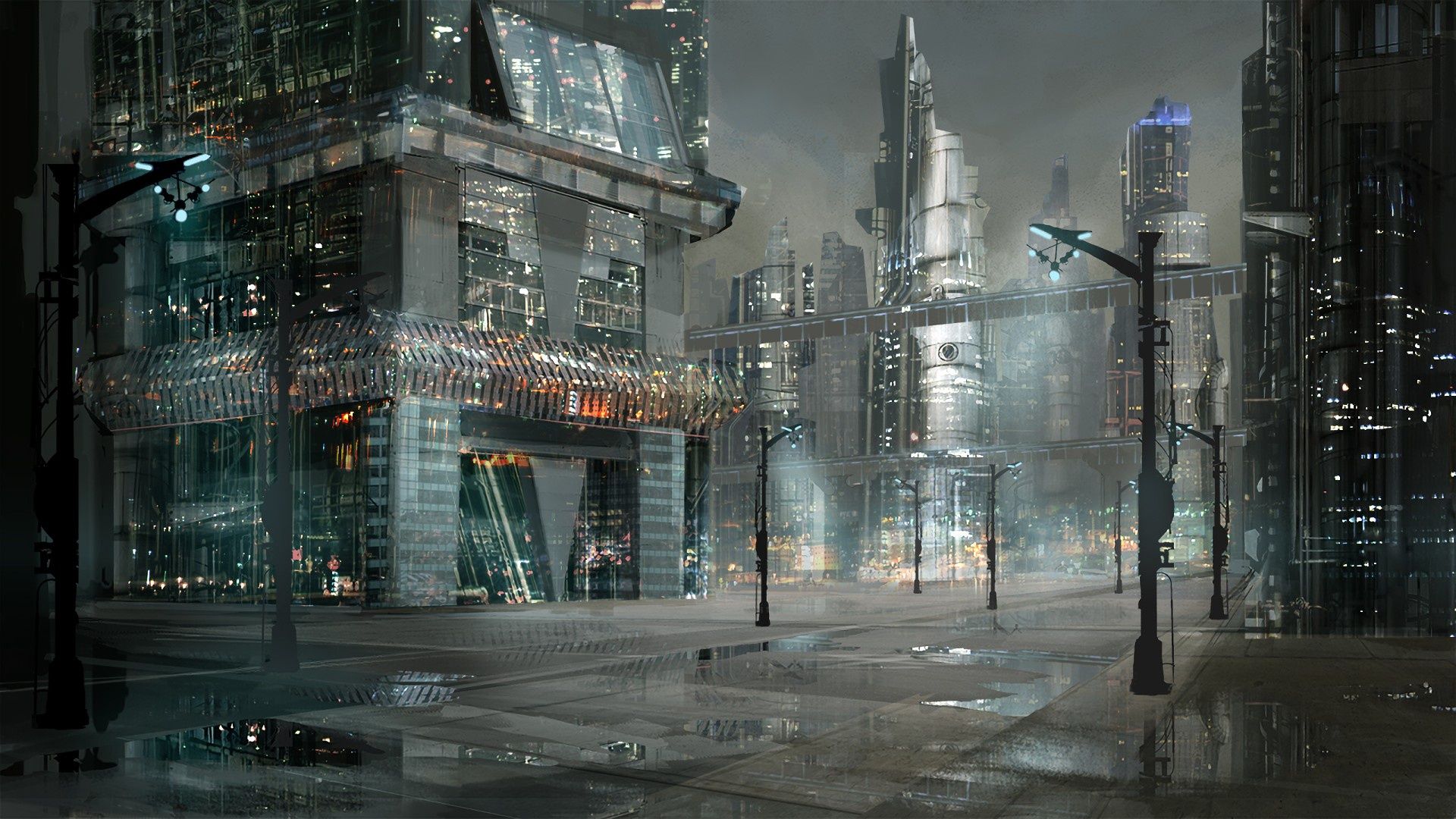1920x1080 Manual resize of wallpaper city, anime, night, street, japanese