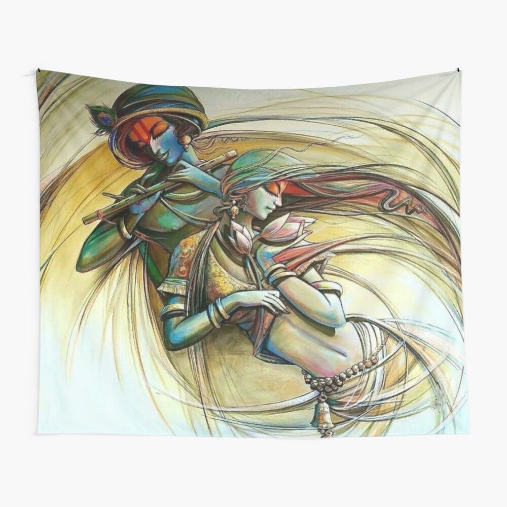 1000x1000 Radha Krishna Abstract Sketch Mounted Print