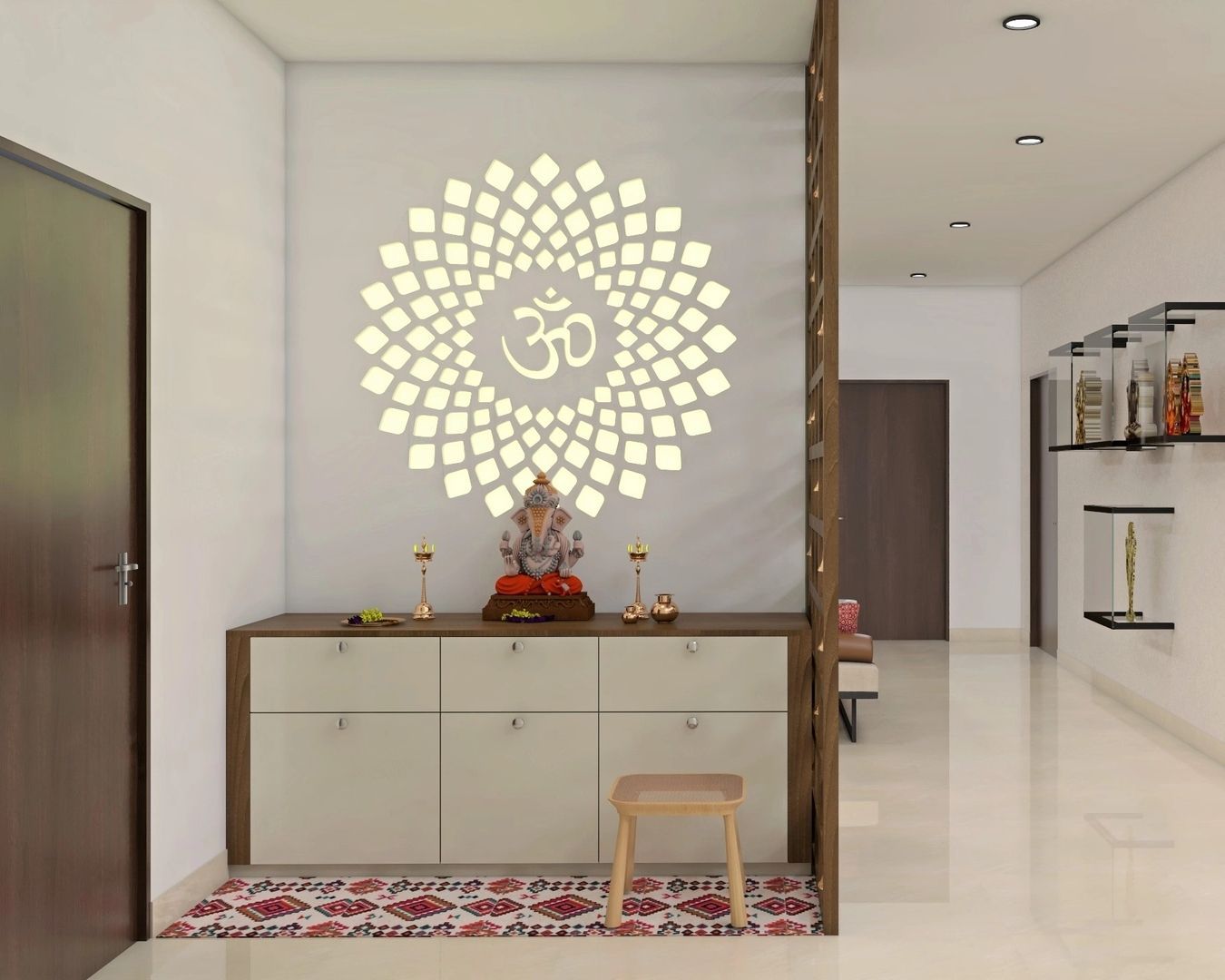 1350x1080 Low Maintenance Spacious Pooja Room With A Simple Modern Design