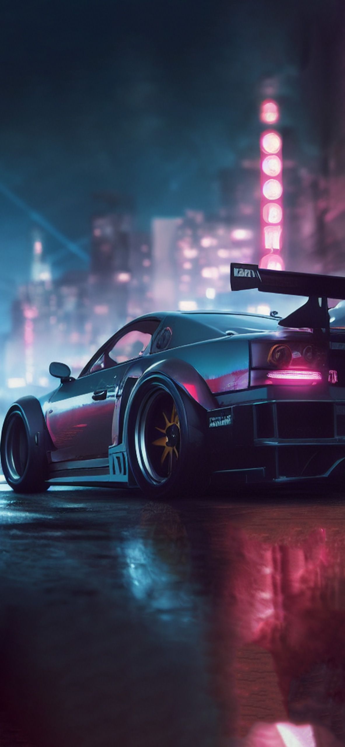 1183x2560 Race Car in Night City Wallpaper Wallpaper for iPhone