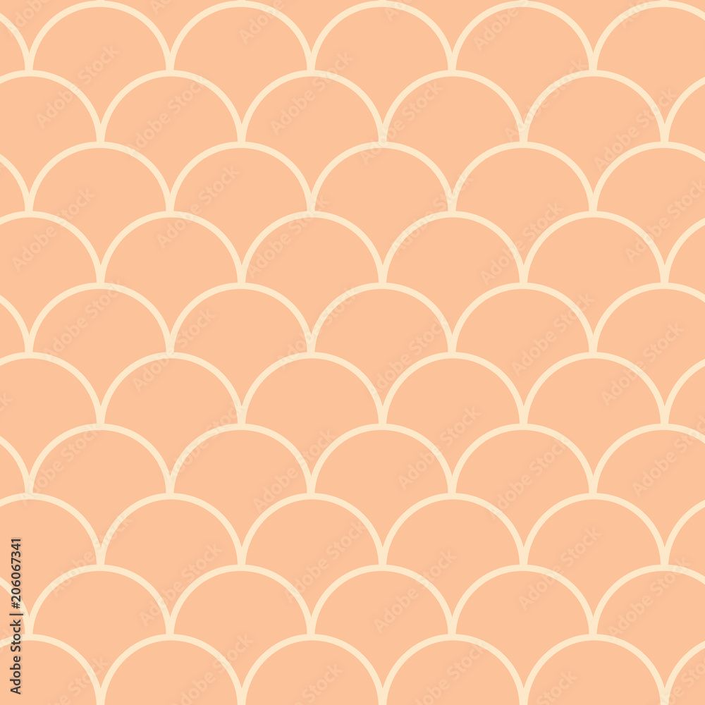 1000x1000 Mermaid tail seamless pattern. Fish skin texture. Tillable background for girl fabric, textile design, wrapping paper, swimwear or wallpaper. Peach mermaid tail background with fish scale underwater. Stock Vector