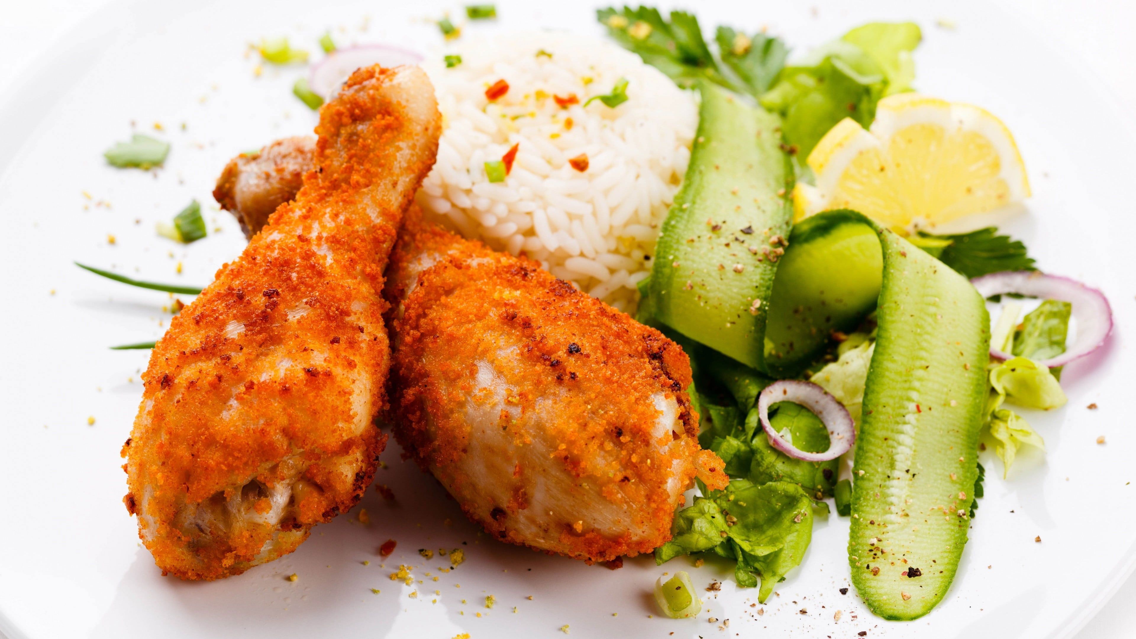 3840x2160 Fried Chicken And Rice Wallpaper, Food, Food And Drink, Meat, Ready To Eat