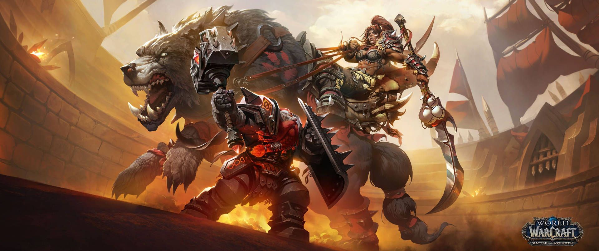 1920x804 Download WoW Dwarf Versus Orc Arena Wallpaper