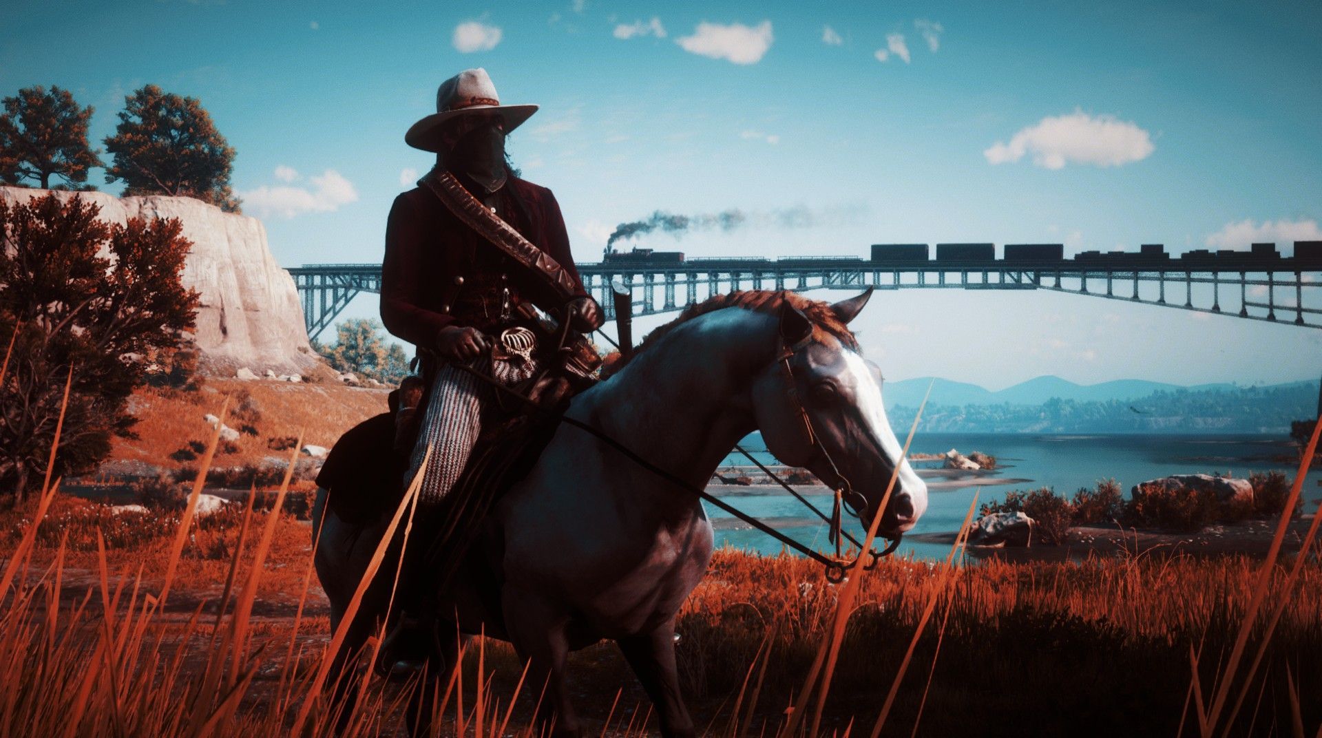 1920x1072 Red Dead Redemption 2 John Marston Video Games Rockstar Games Western Cowboy Horse Grass Clouds Trai Wallpaper:1920x1072