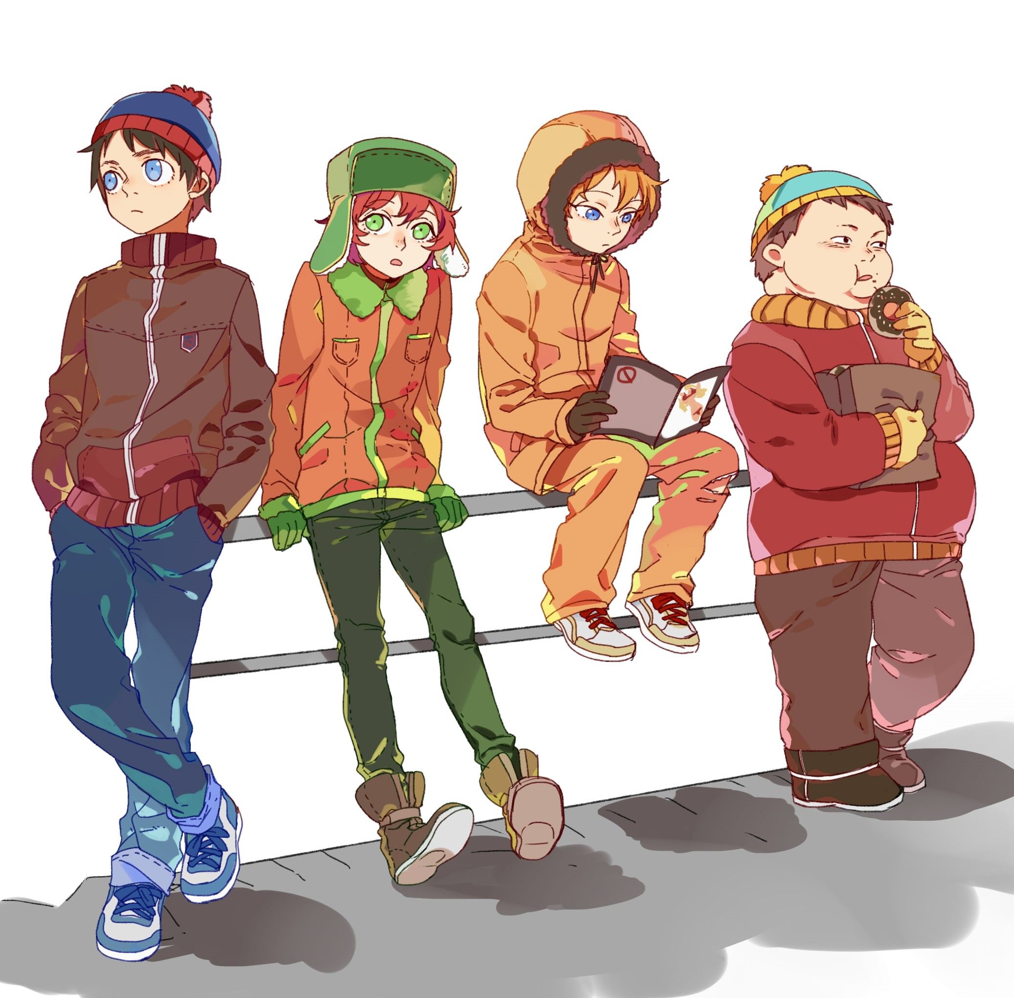 2073x2039 Wallpaper / art, 1080P, donut, journal, kyle broflovski, anime, boys, kenny mccormick, stanley randall marsh, south park, eric theodore cartman, newrein free download