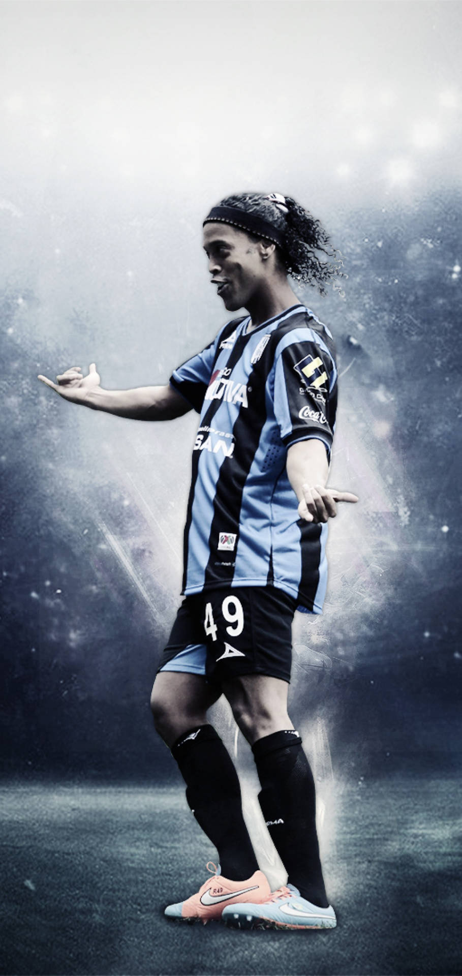 909x1920 Download Confident Player Ronaldinho Wallpaper
